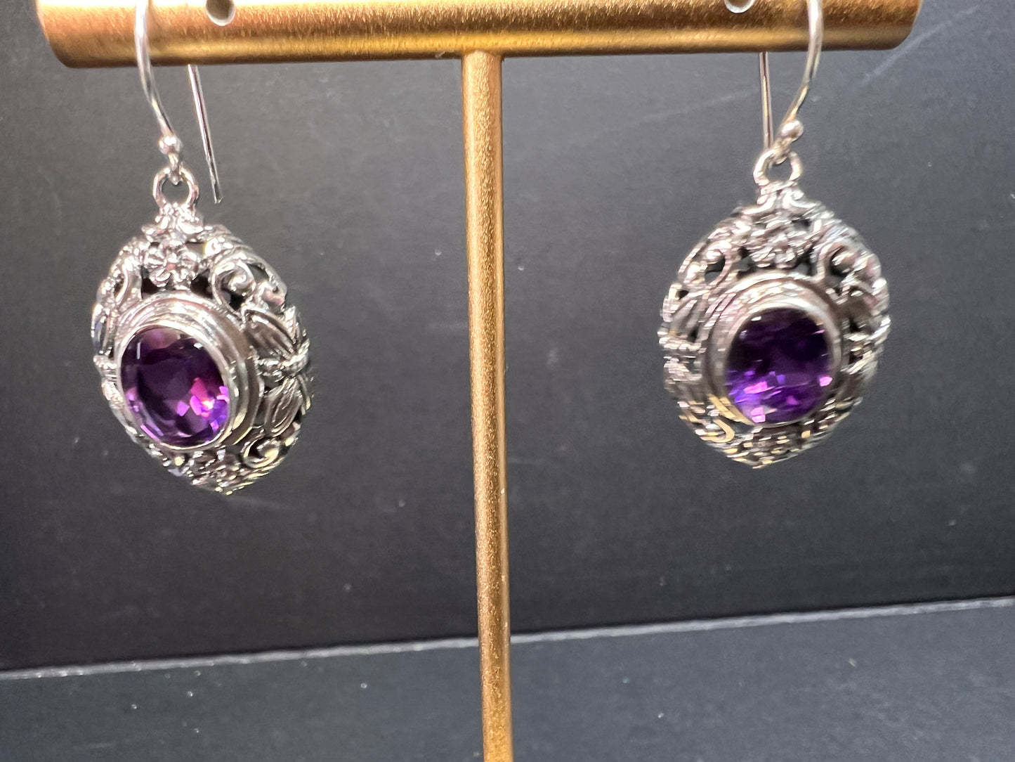 NEW Bali rose de France amethyst sterling silver dragonfly earrings