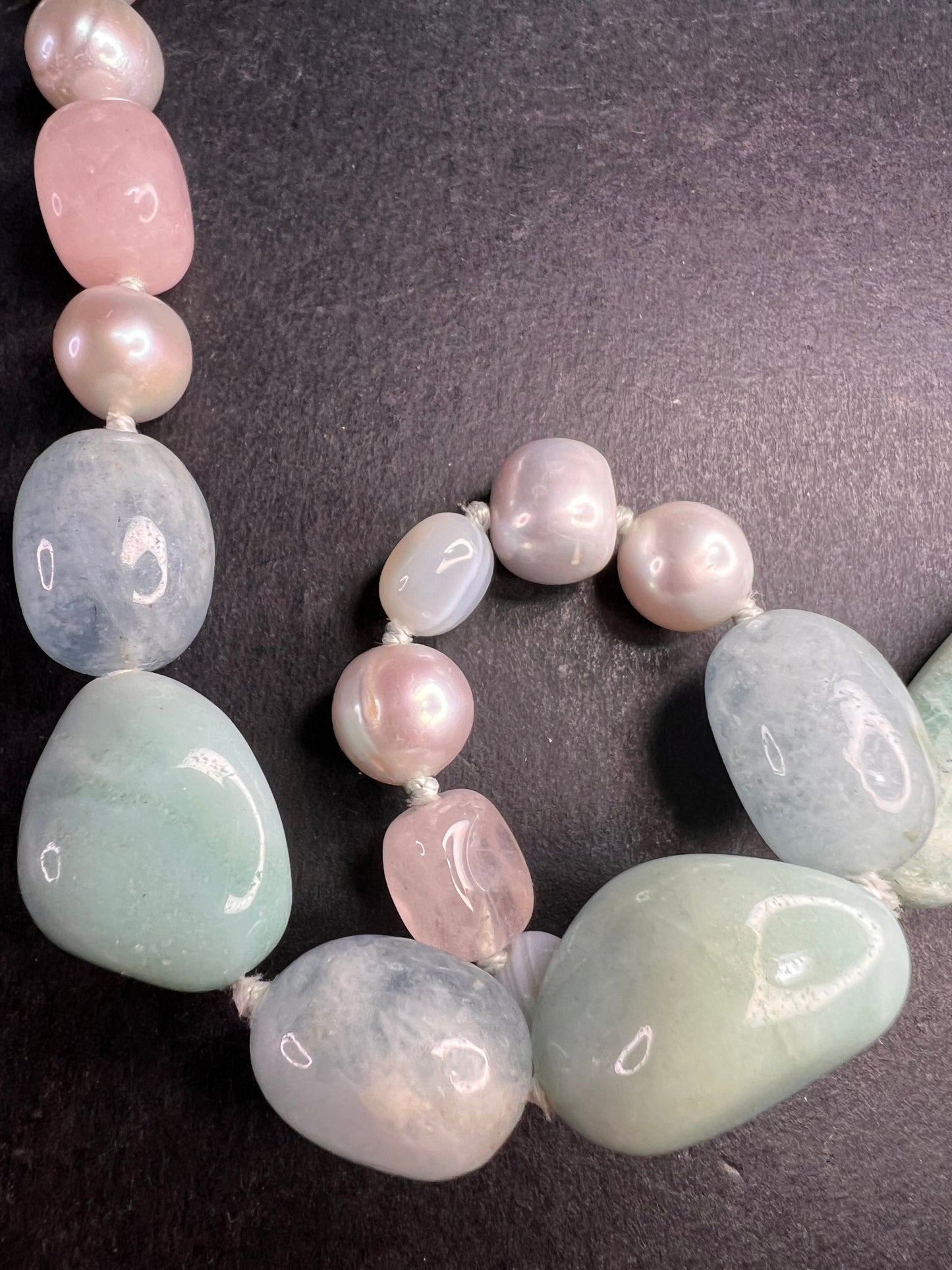 NEW amazonite , pearl multi stone sterling silver 30 inch necklace