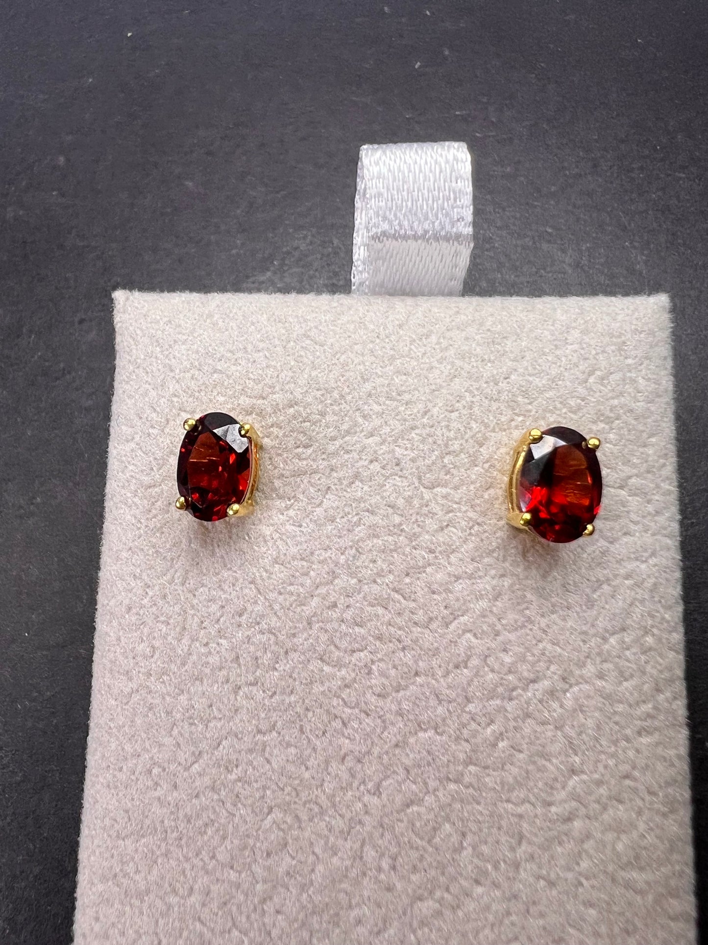 Mozambique garnet stud earrings in 14k yellow gold over sterling silver 2.0 ctw