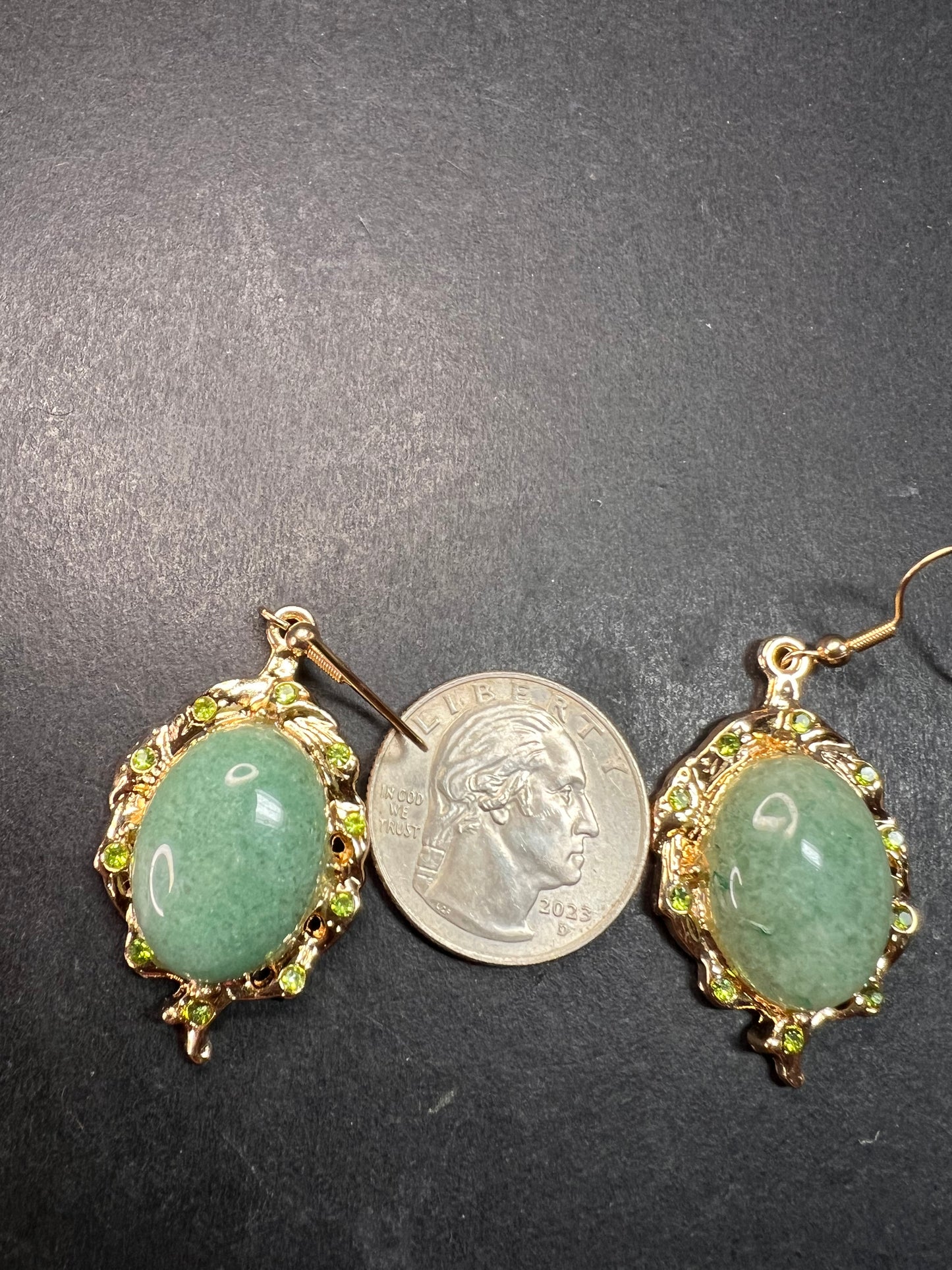 NEW Green aventurine gold tone earrings