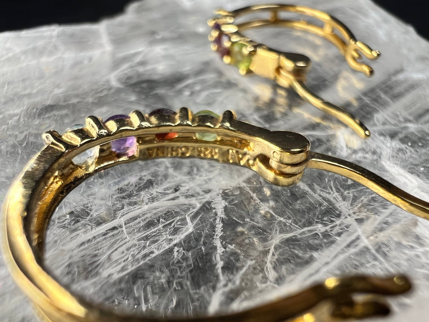 Gold Over Sterling Multi Gemstone Hoop Earrings PAJ 925