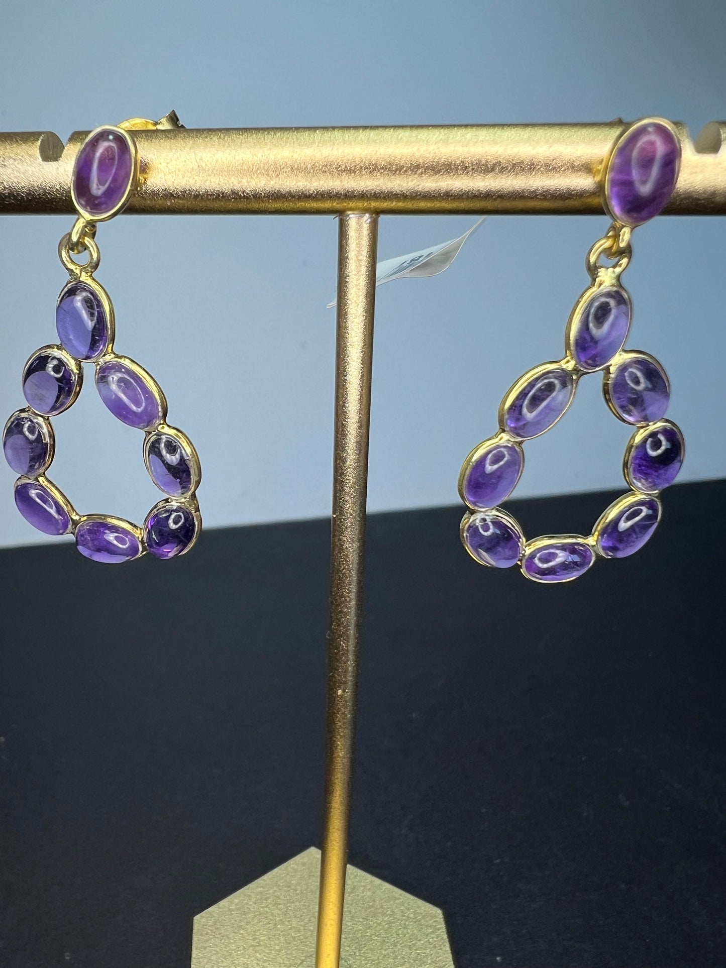 New amethyst teardrop hoop earrings in 18k gold over sterling silver