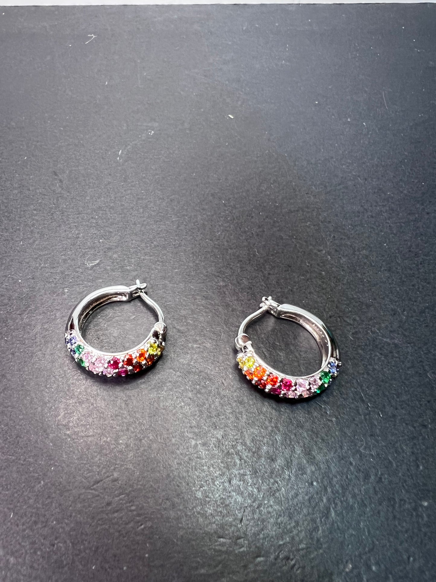 Ruby, tanzanite and multi color ca silver hoop earrings