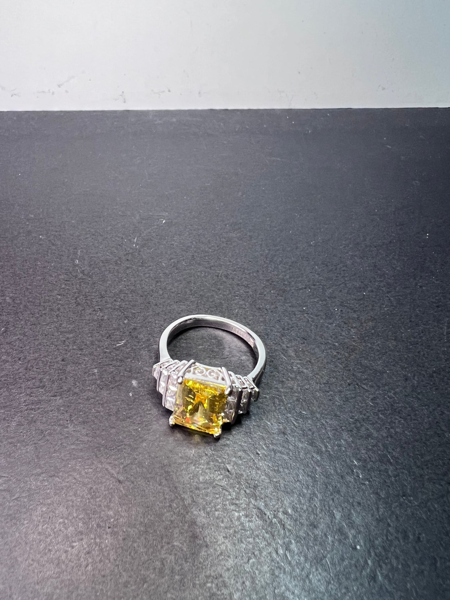 Yellow and white cz sterling silver cocktail ring size 9