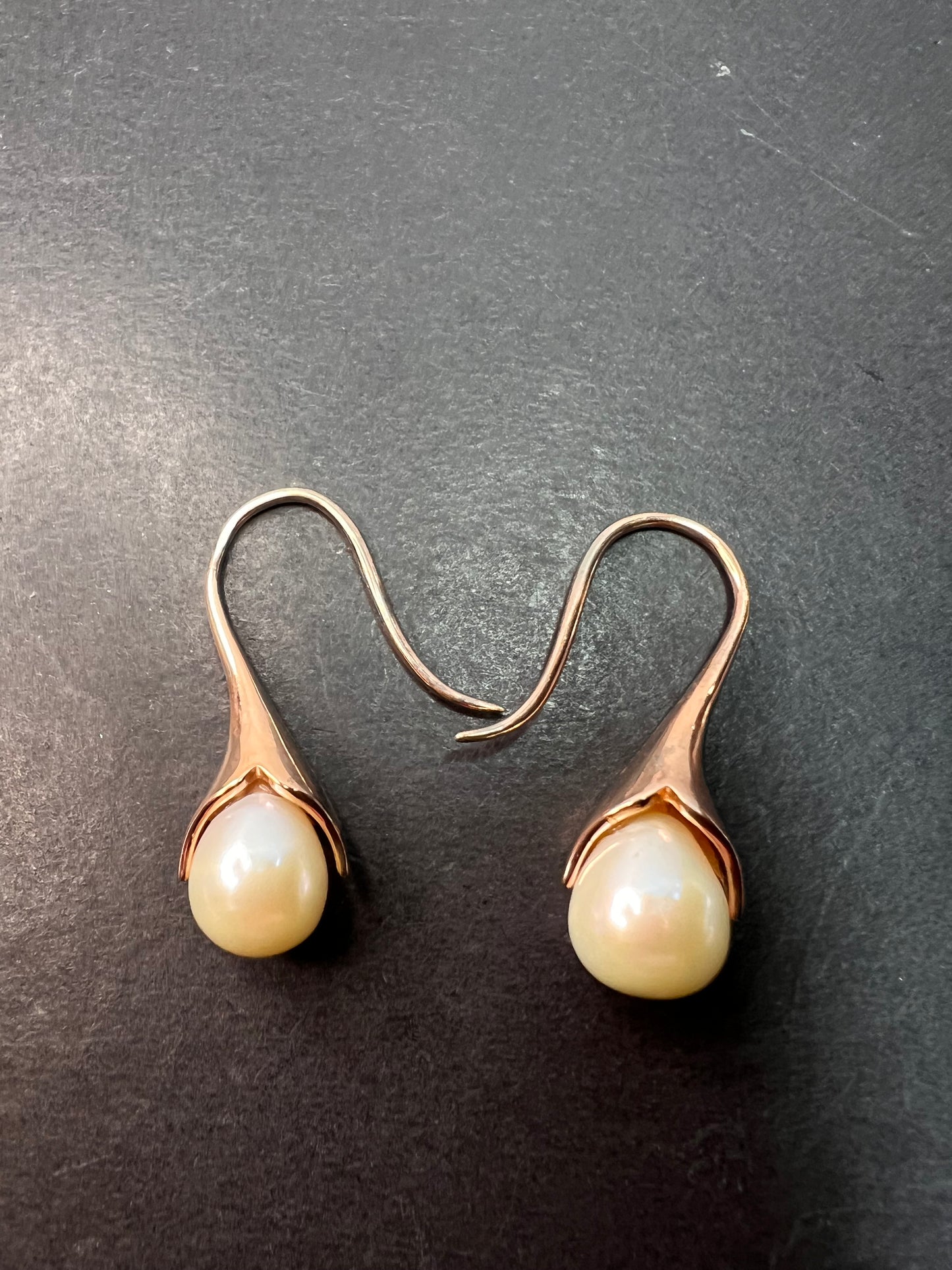 Freshwater cultured drip pearl earrings in 14k rose gold over sterling silver