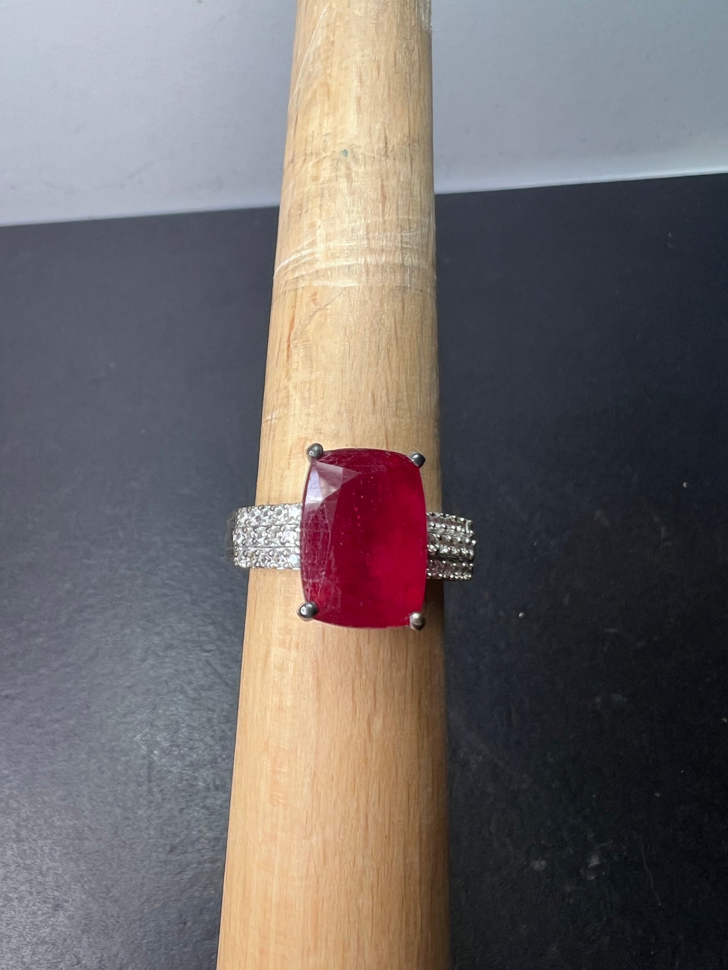 Niassa Ruby (FF) and Zircon Ring in Platinum Over Sterling Silver 6.70 ctw size 9