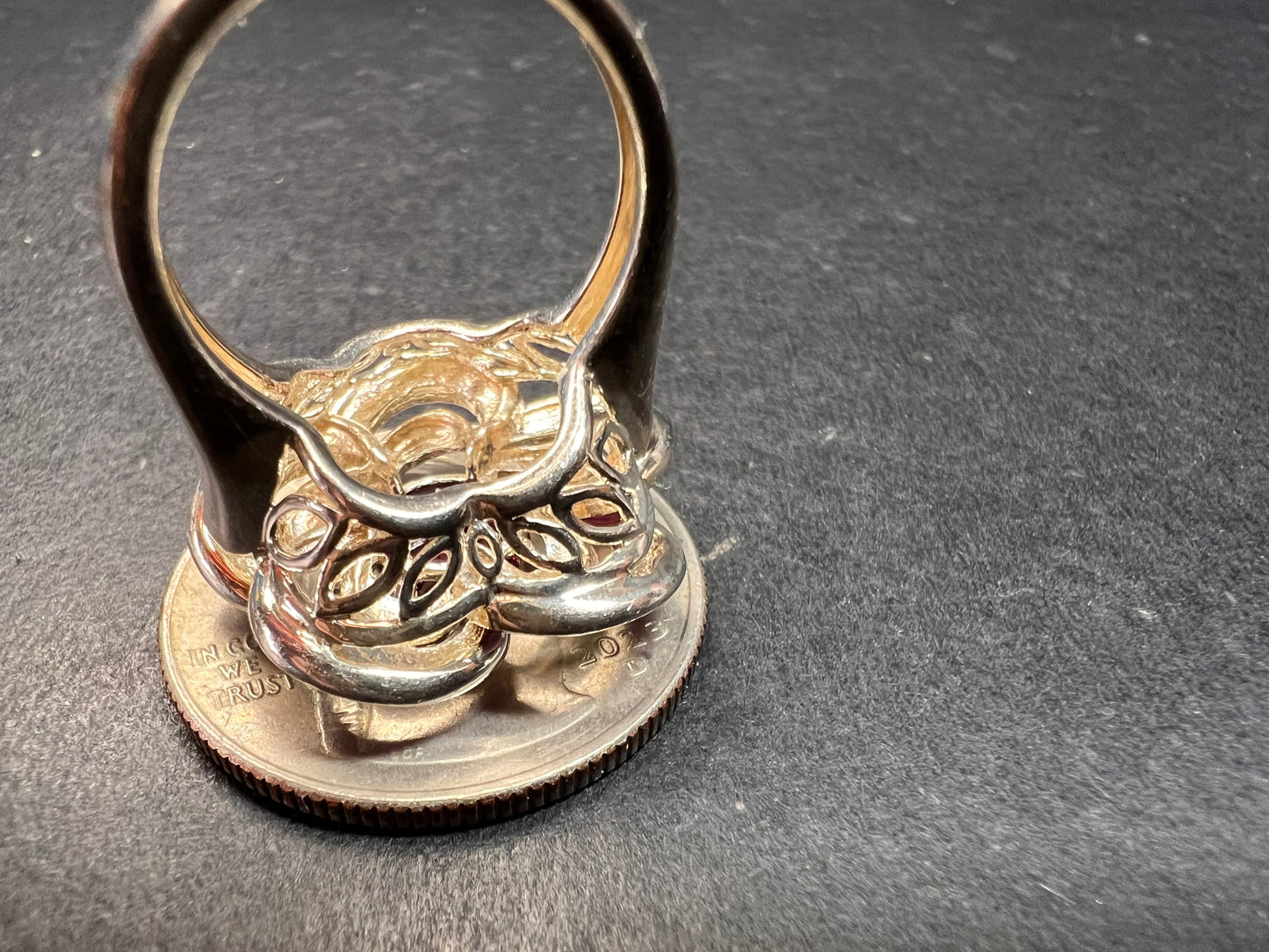 Ross Simons garnet and enamel flower sterling silver ring size 5