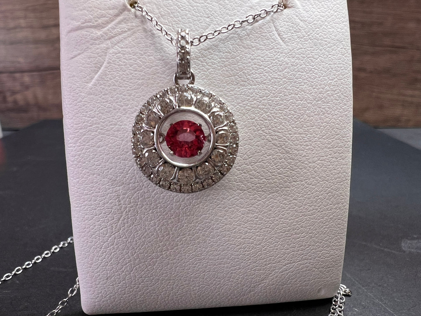 Pink tourmaline white topaz fluttering pendant necklace in platinum over sterling silver