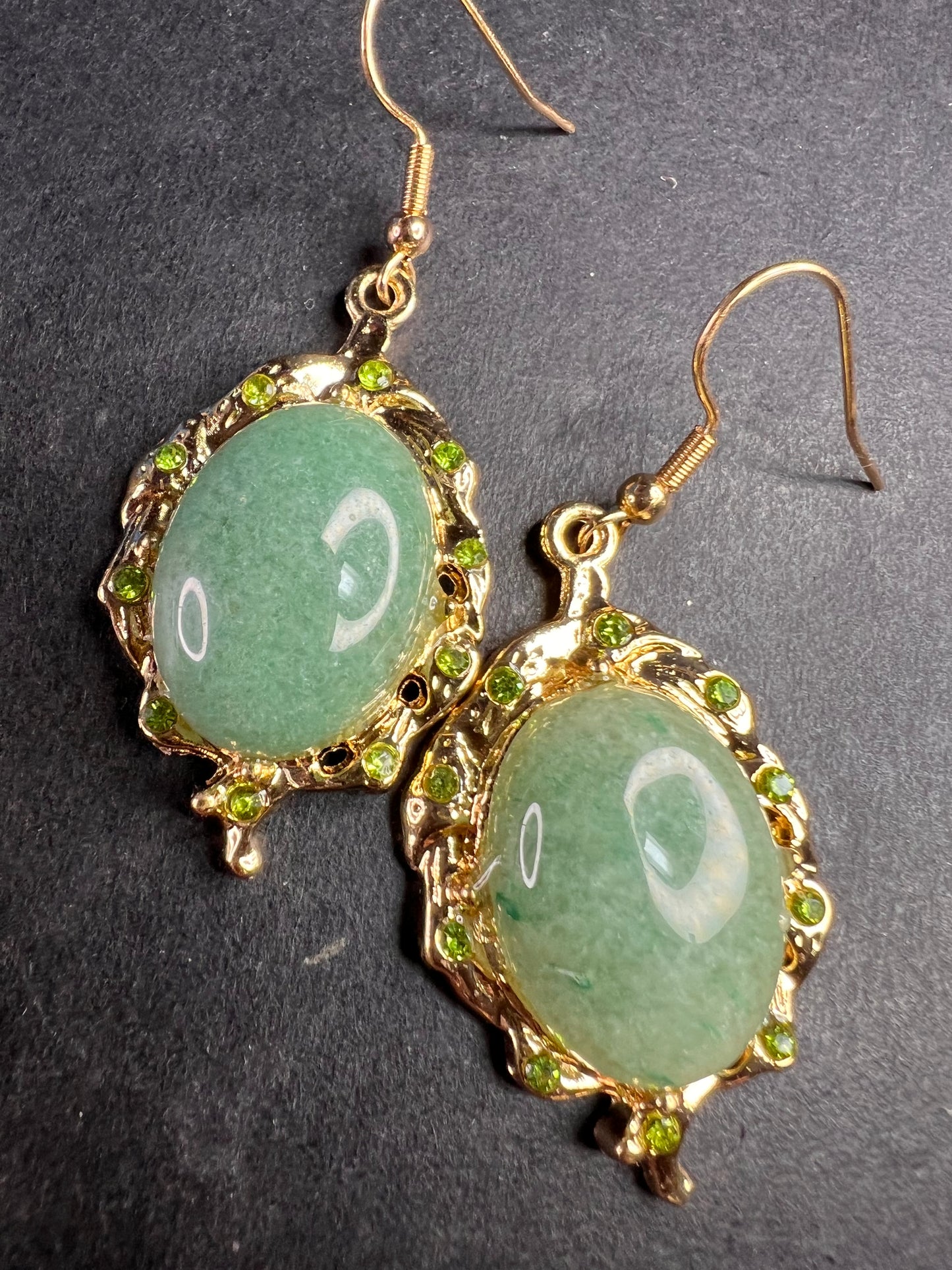 NEW Green aventurine gold tone earrings