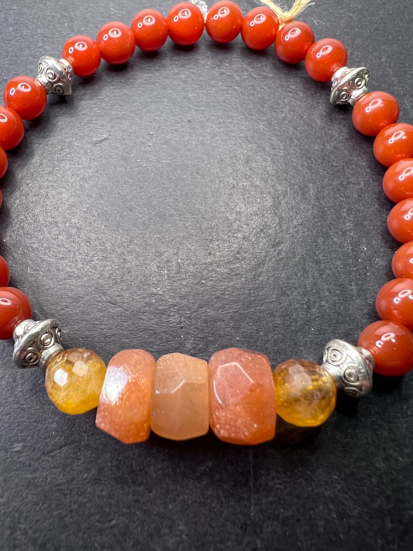 Carnelian, citrine , and sunstone stretch bracelet 7 inch