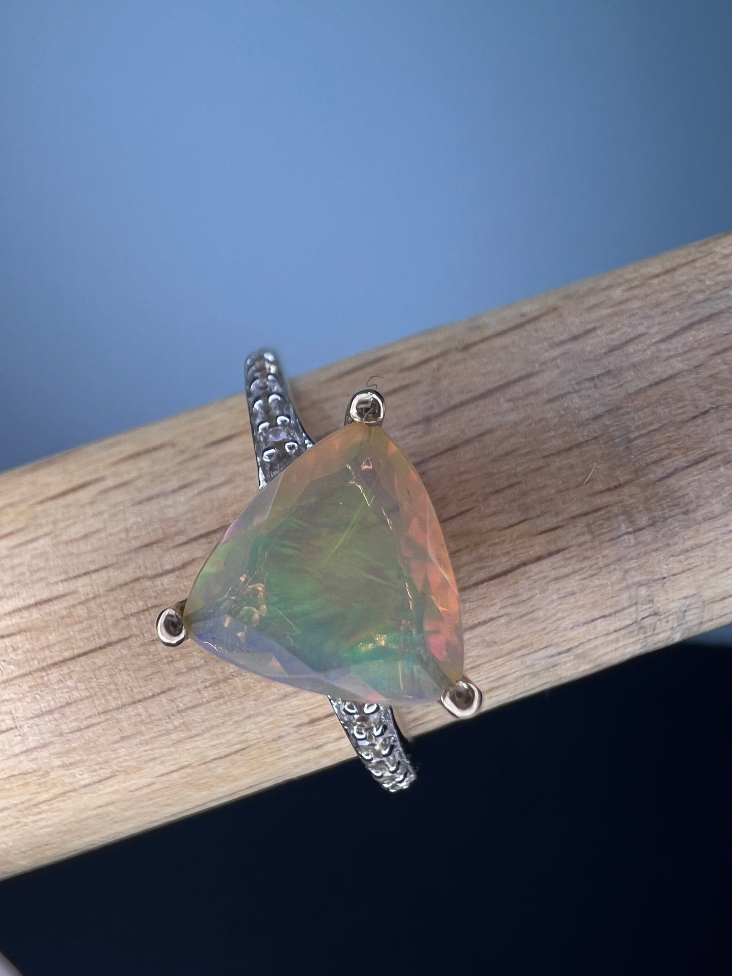 10k gold trilliant cut Ethiopian opal ring size 9