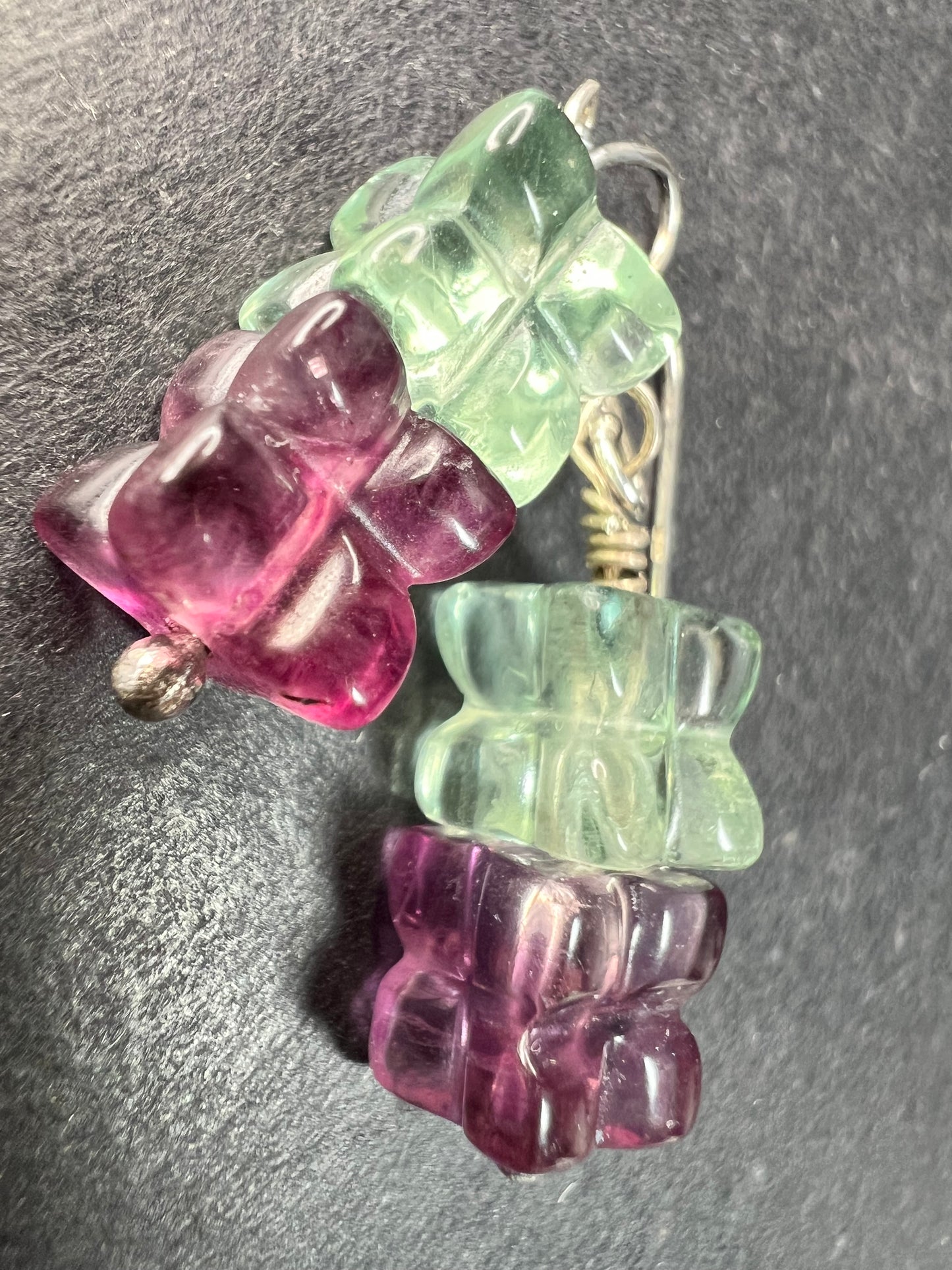 Sterling Silver Carved Fluorite Flower Drop Earrings