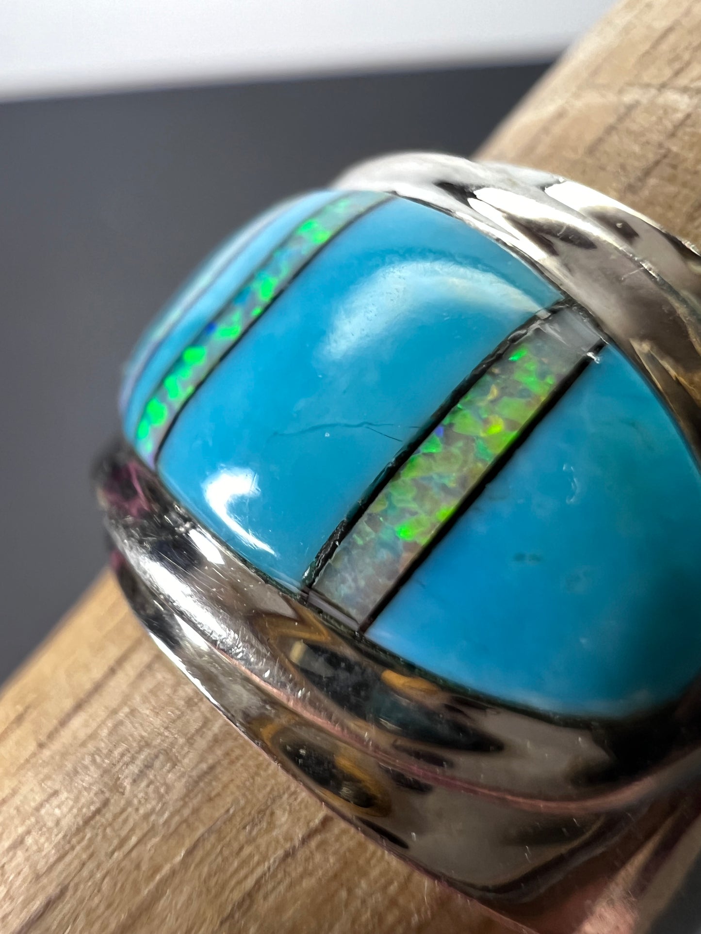 Turquoise lab opal sterling size ring size 7.5