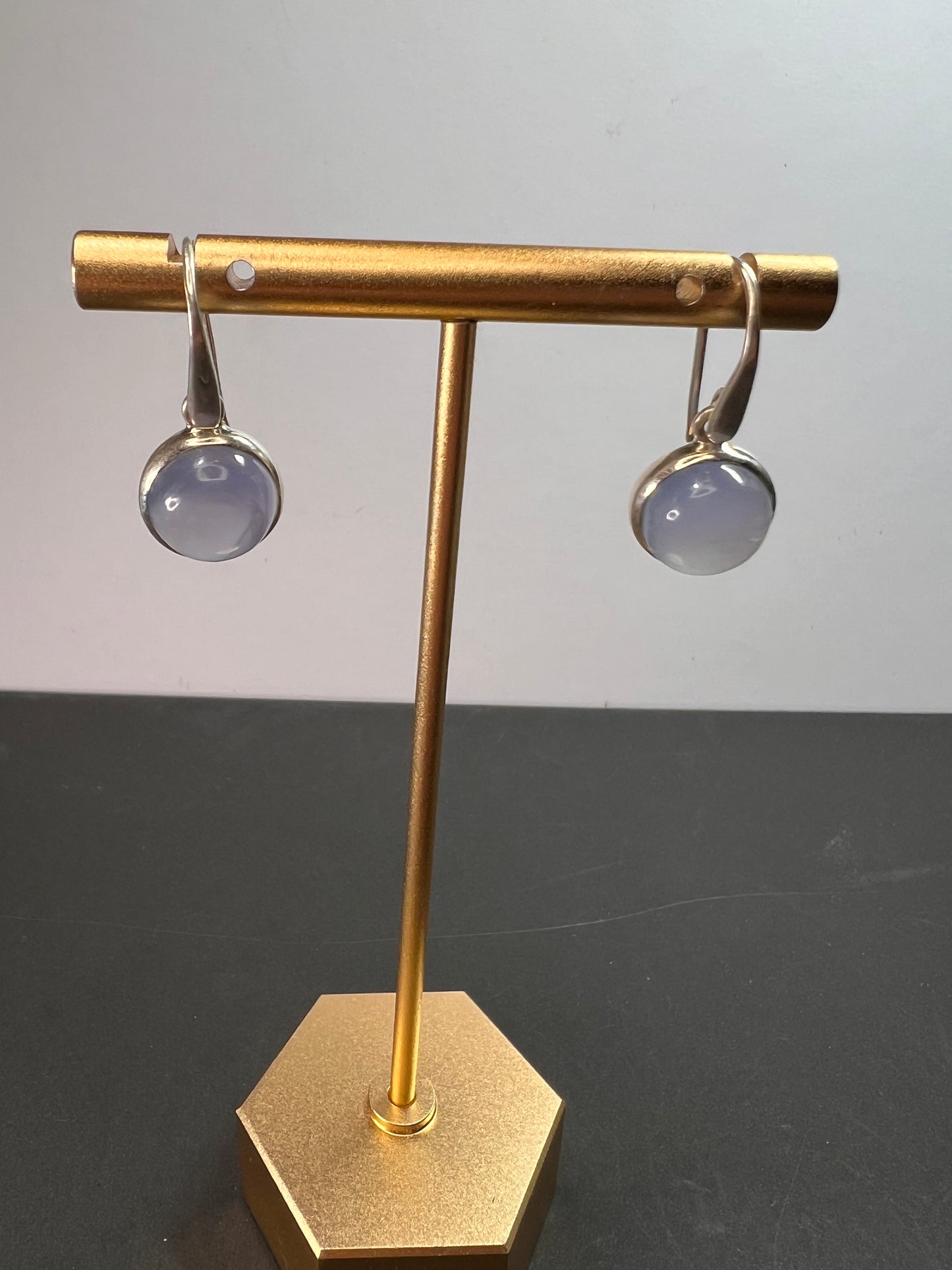 NEW blue chalcedony sterling silver circle drop earrings 5.08 grams