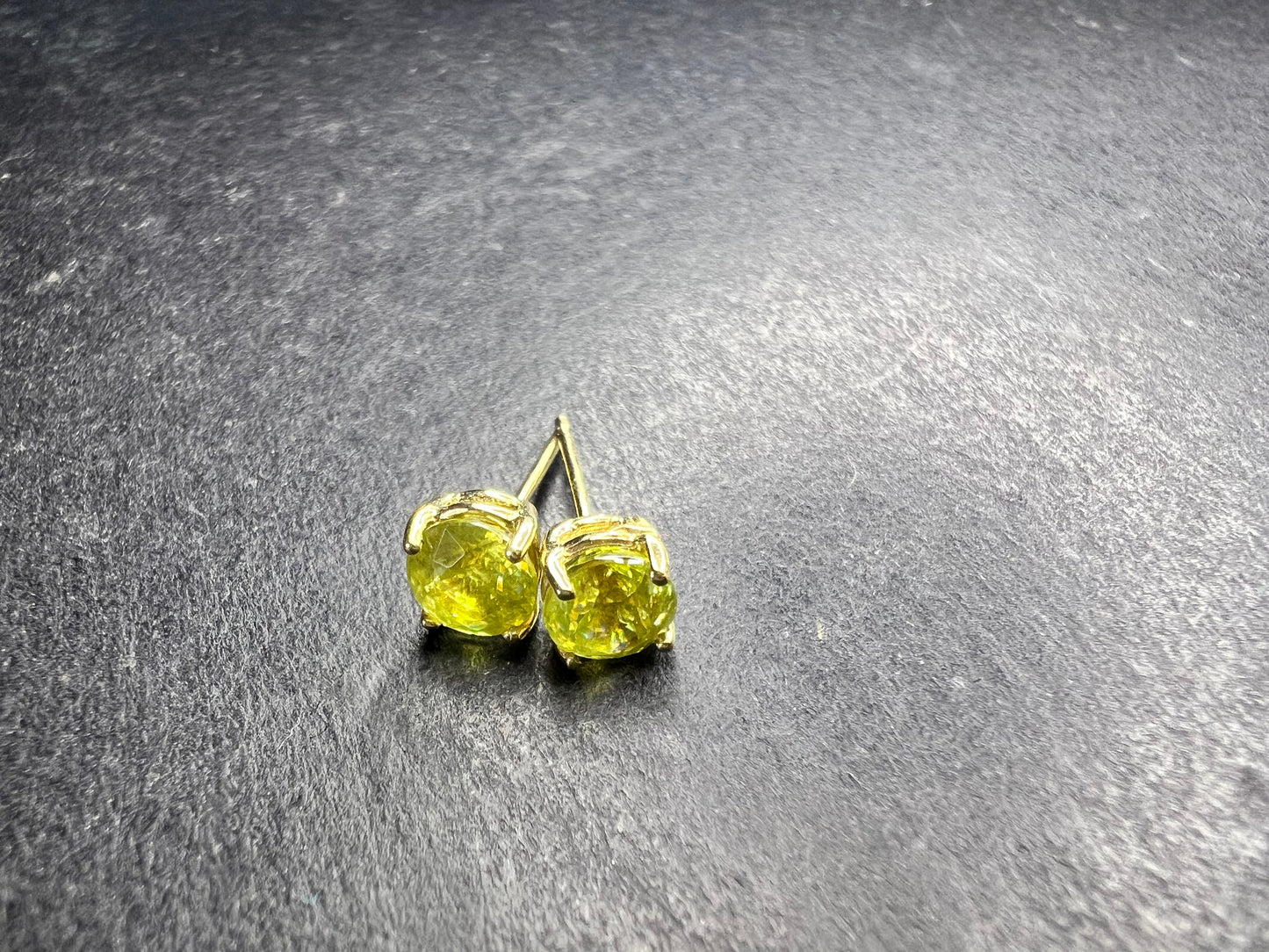 Rare Sphene Titanite Stud Earrings in 14k Yellow Gold