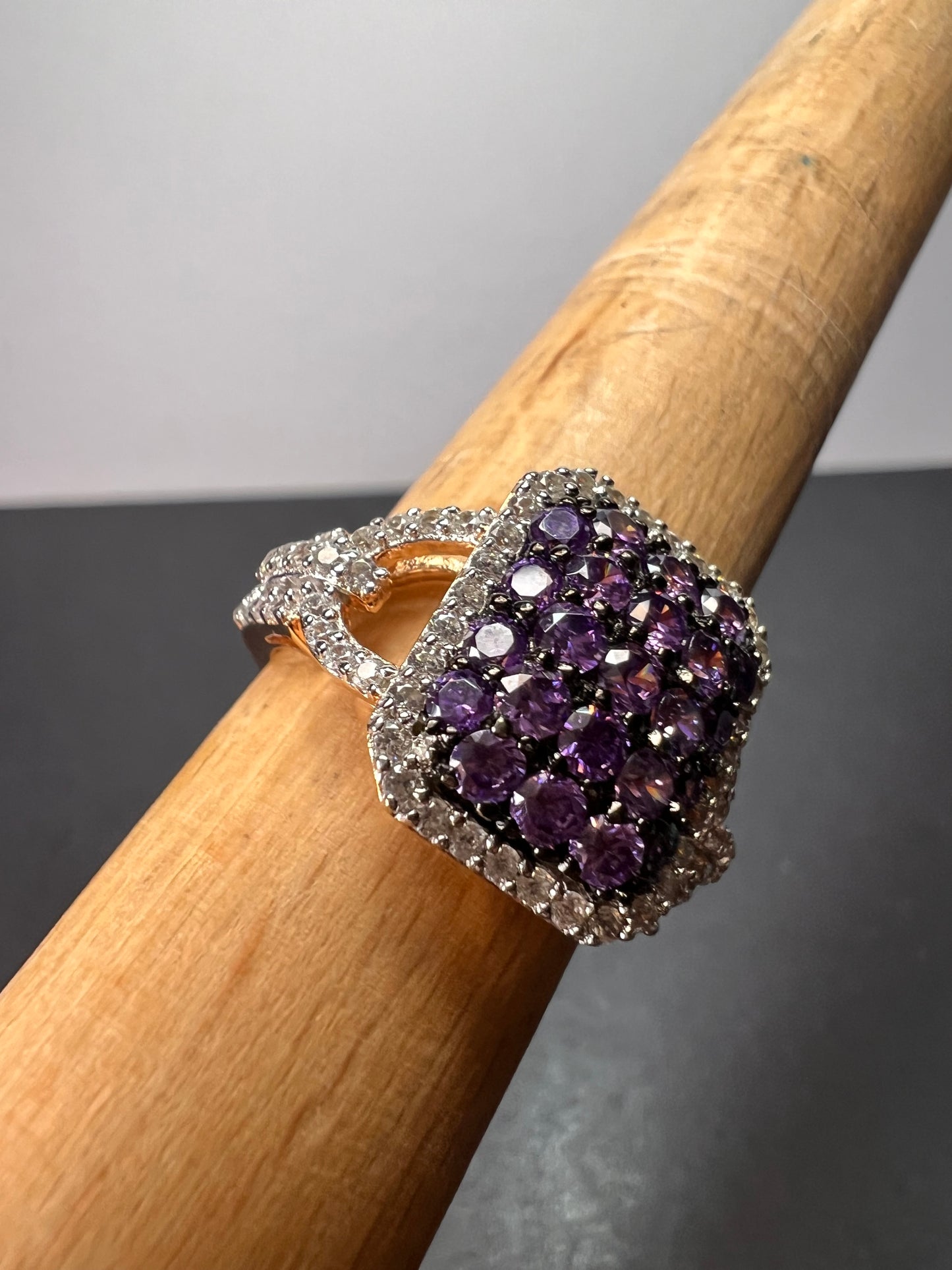 Bella Luce purple and white CZ rose gold over sterling silver cocktail ring size 9