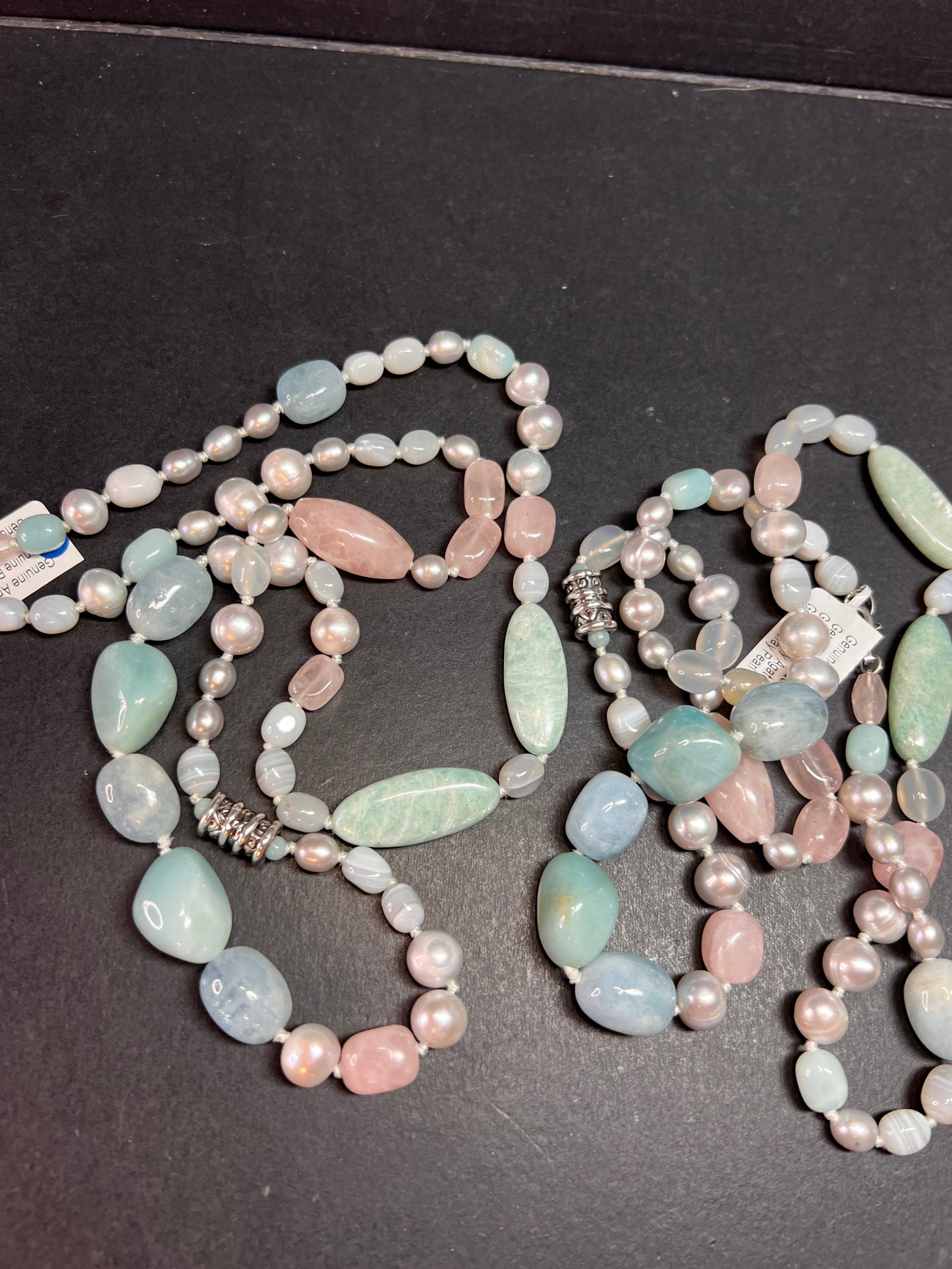 NEW amazonite , pearl multi stone sterling silver 30 inch necklace