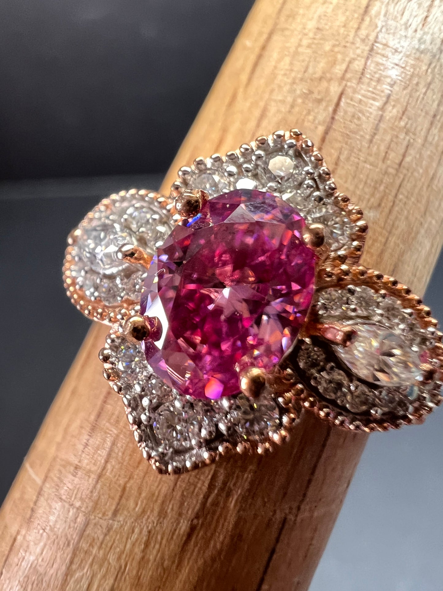 NEW Pink Moissanite lotus ring in rose gold vermeil 925 size 6