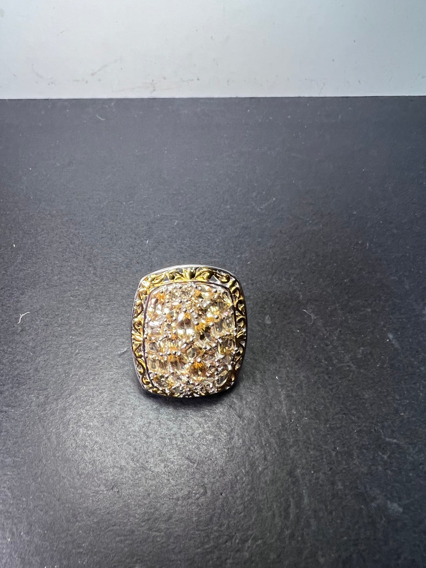 Big huge golden topaz two toned cocktail ring size 9