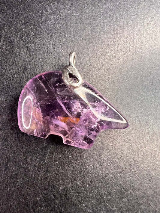 Vintage Sterling Silver Natural Amethyst Bear Pendant 7.16g