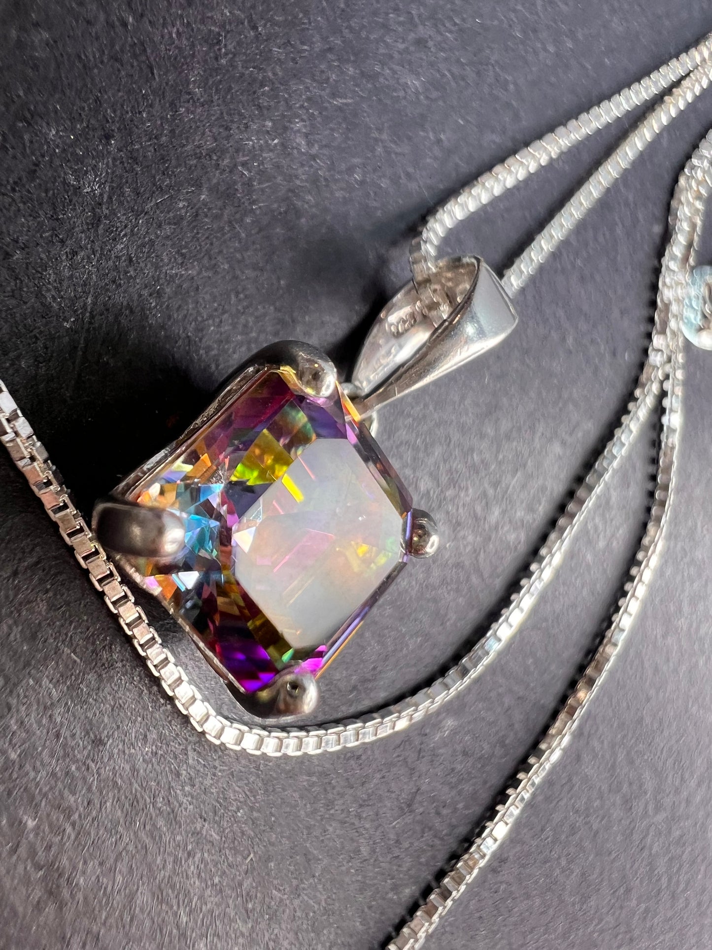 Mystic multi colored quartz gem pendant in sterling silver with chain