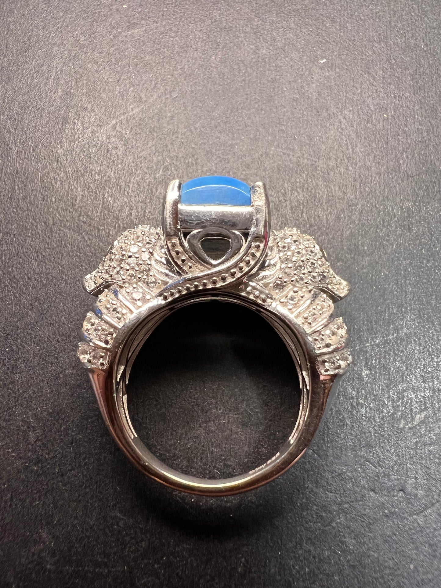 NEW Ceruleite and zircon seahorse ring in sterling silver size 8