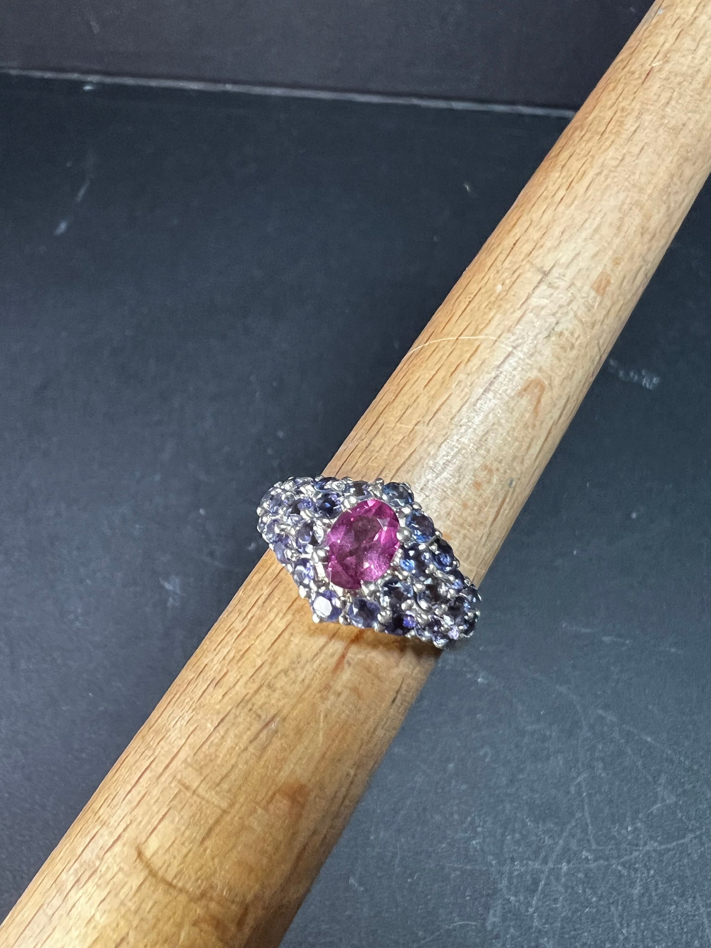 Pink Tourmaline Tanzanite Sterling Silver Cluster Ring Size 7