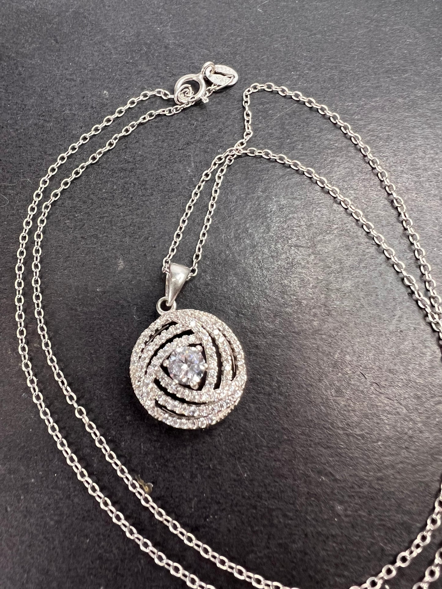 Cz swirl circle sterling silver pendant and chain