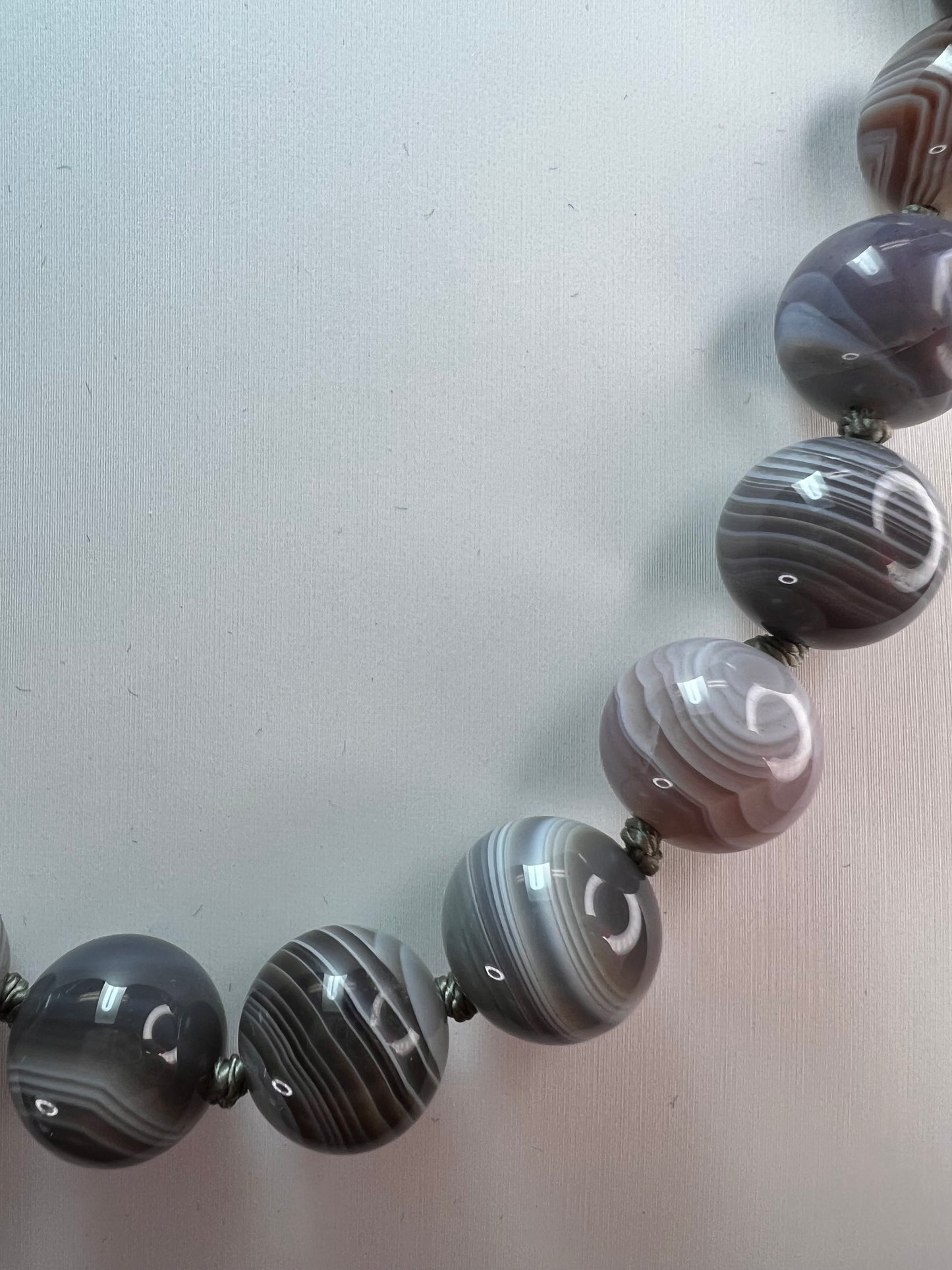 Botswana agate knotted necklace with sterling silver clasp