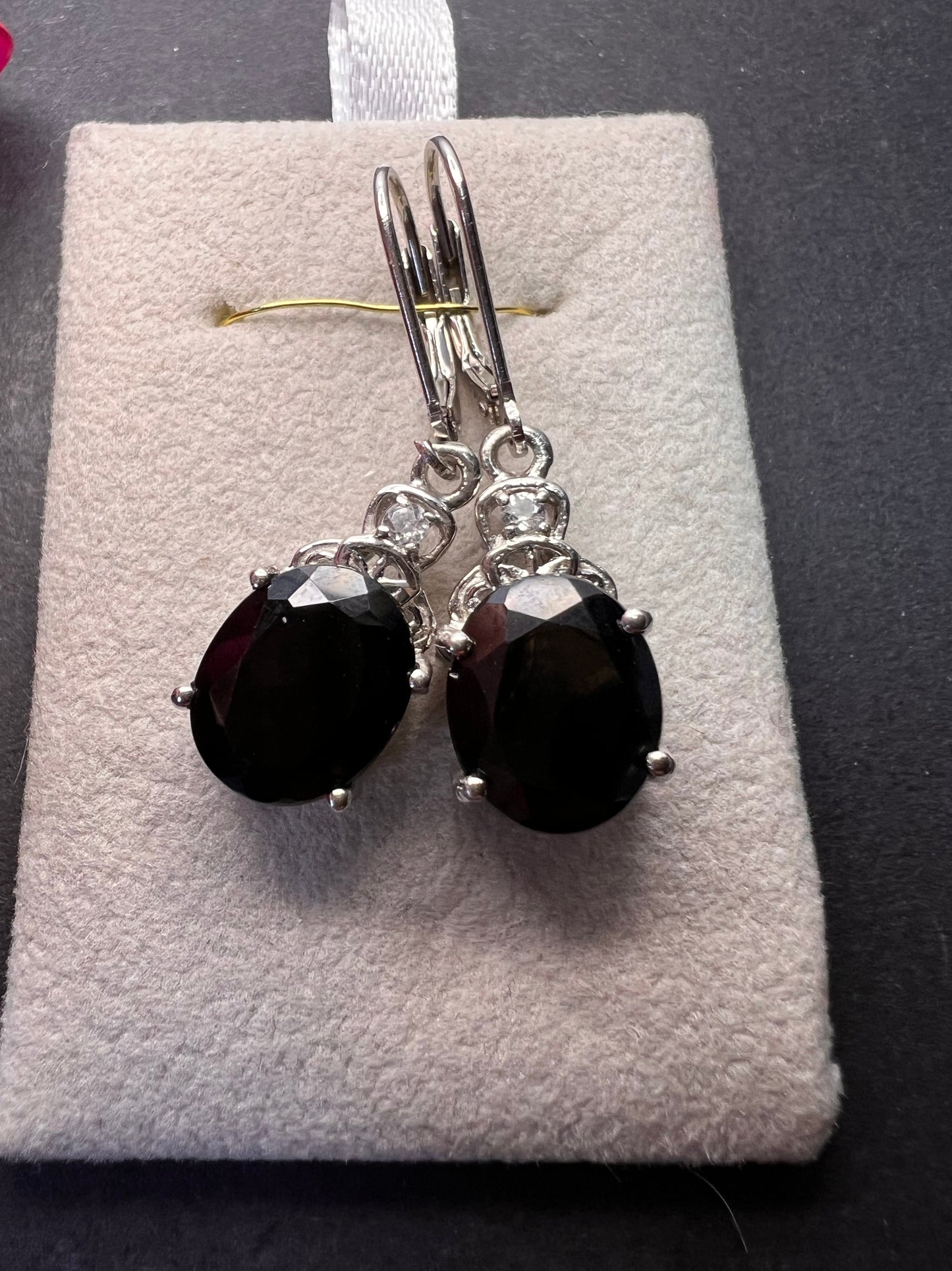 Black spinel lever back Sterling earrings