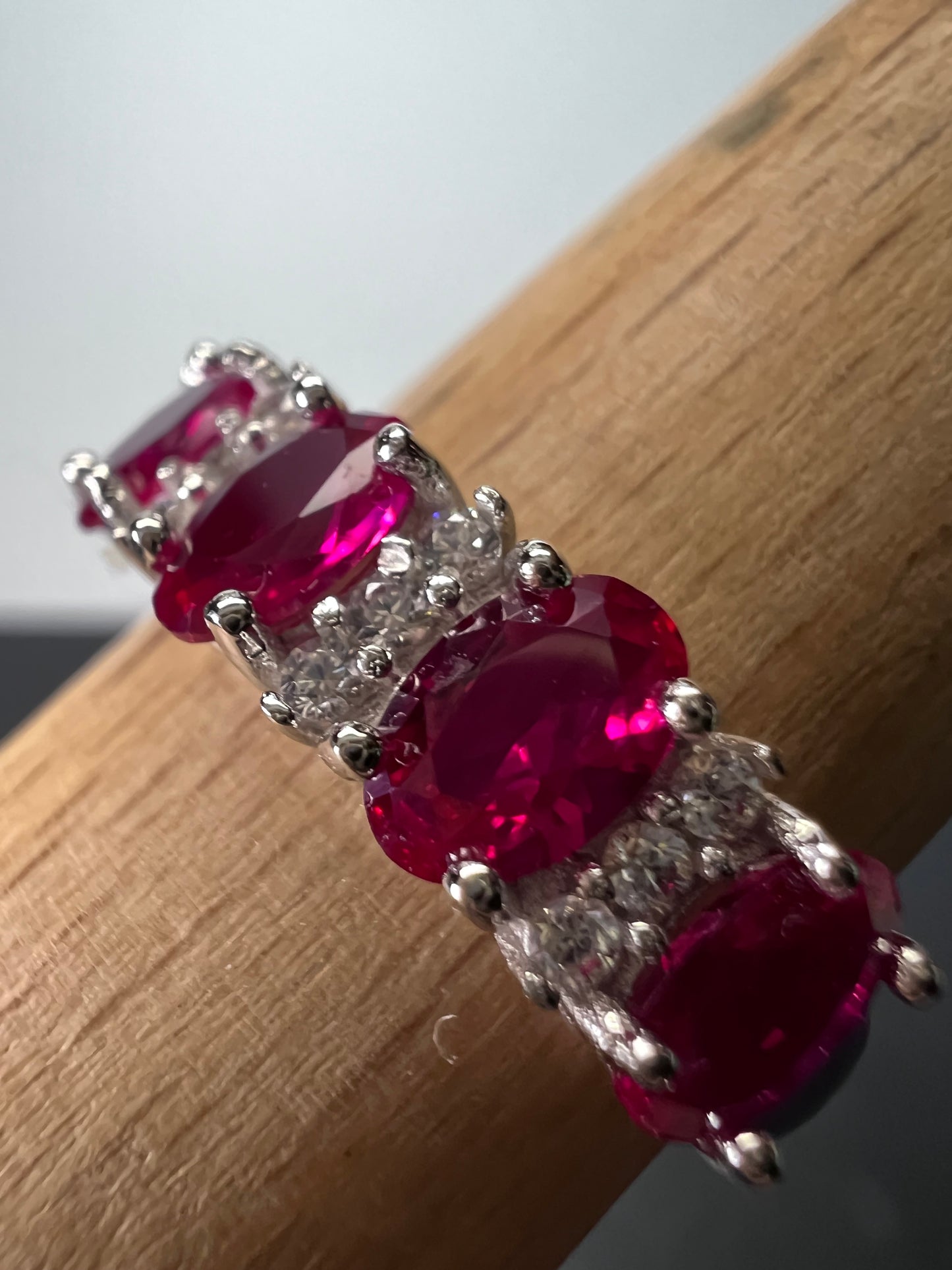 Lab ruby & White Cubic Zirconia Rhodium Over Silver Ring size 10