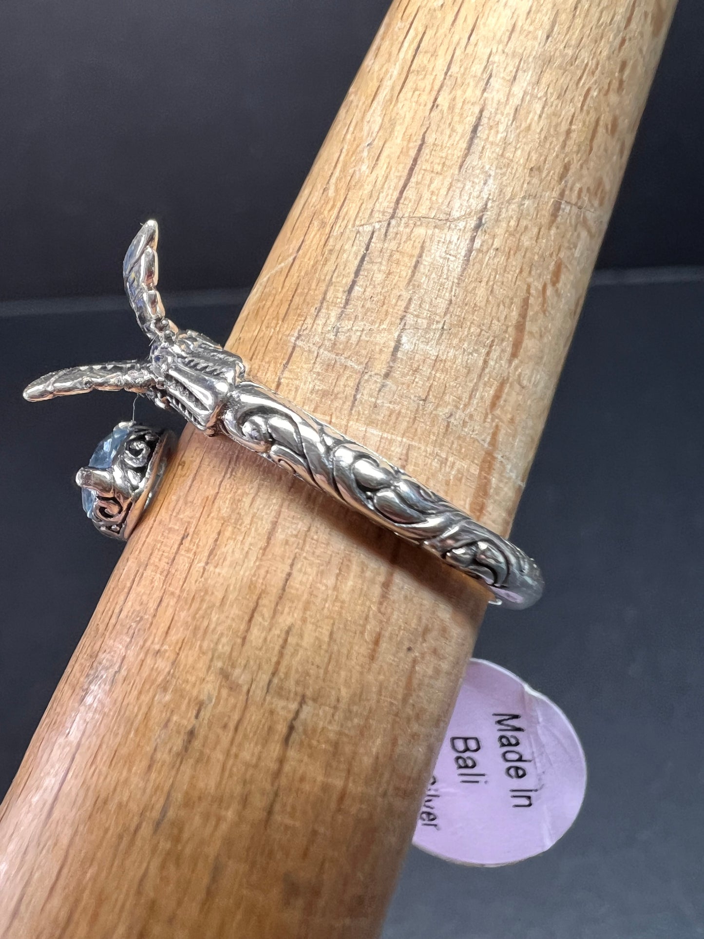 NEW Blue topaz hummingbird Bali sterling silver ring size 7