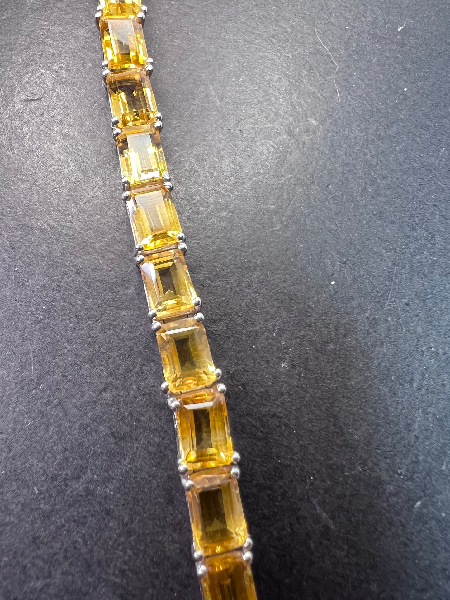 New emerald cut yellow citrine tennis bracelet in rhodium over sterling