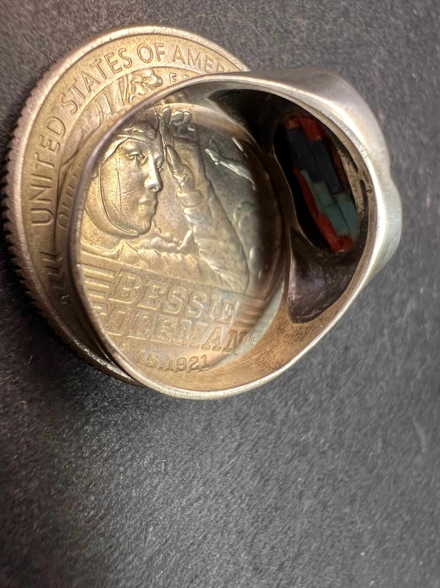 Vintage 925 Sterling Silver Southwest Mosaic Inlay Ring Size 7