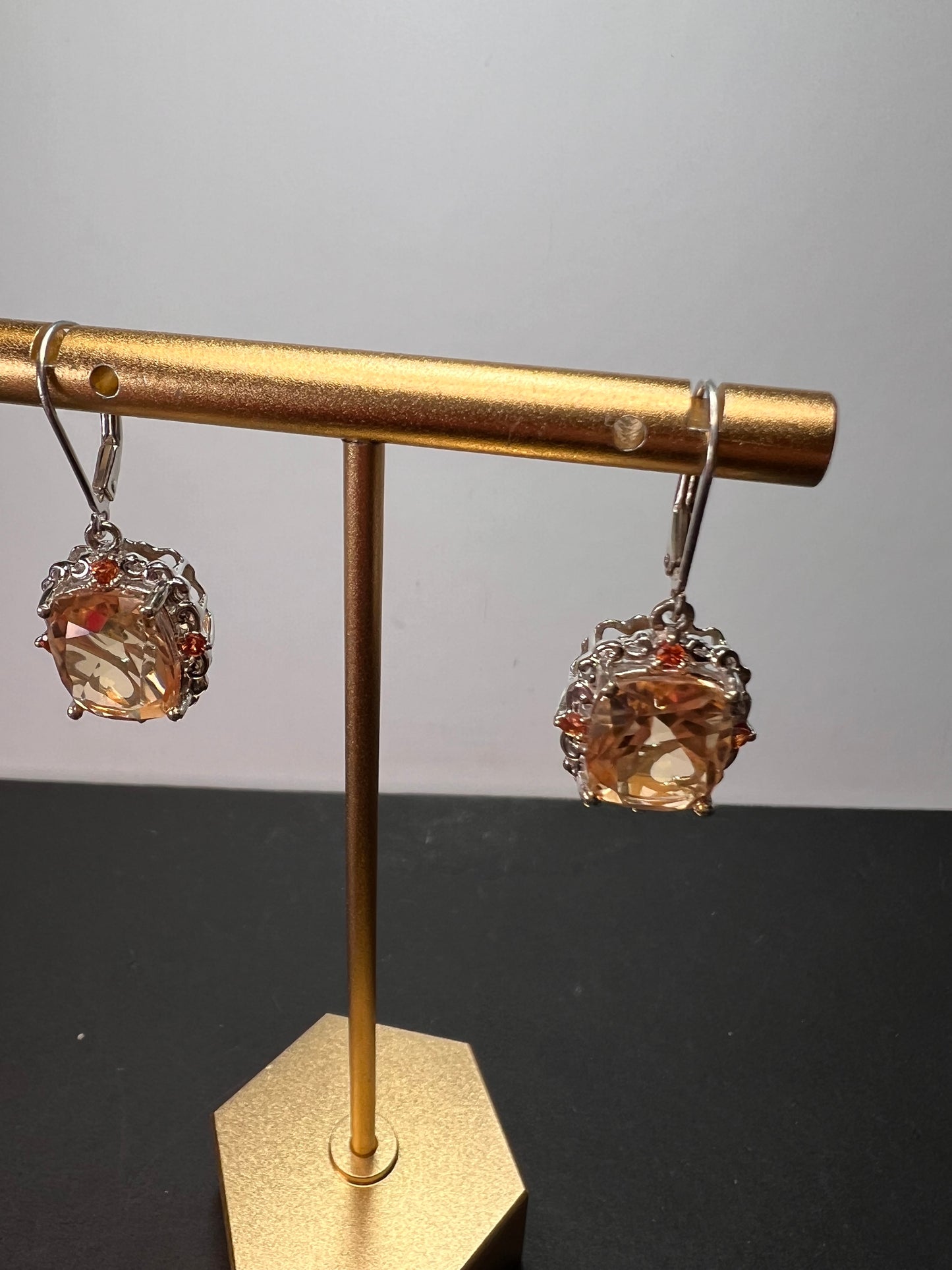 Morganite quartz and orange spinel sterling silver lever back earrings OOP