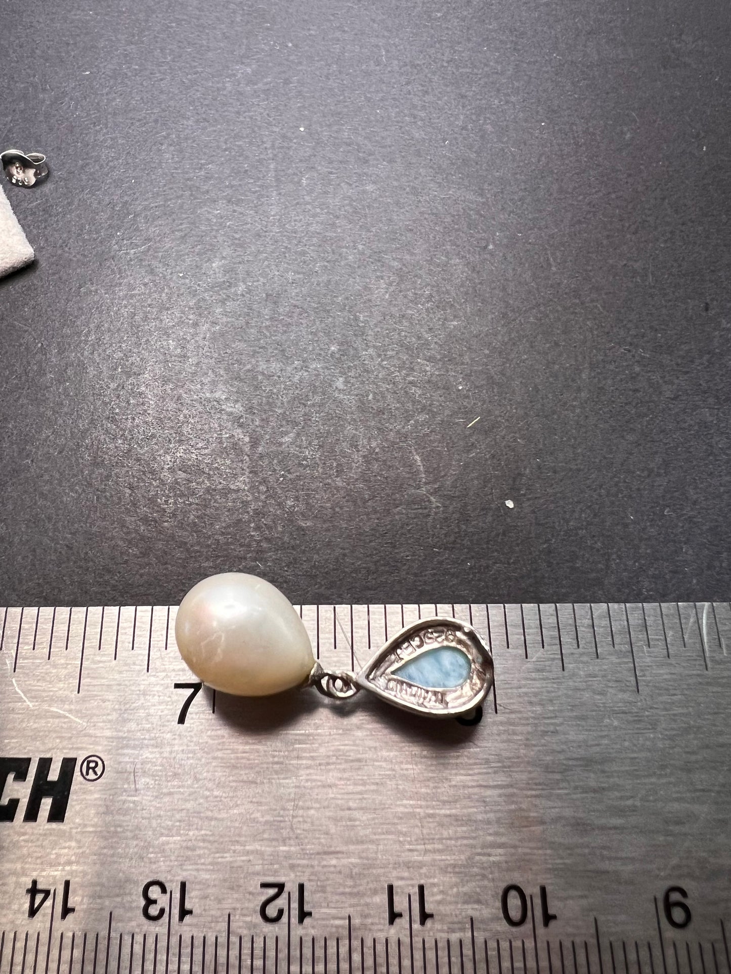 Larimar and pearl sterling silver teardrop earrings