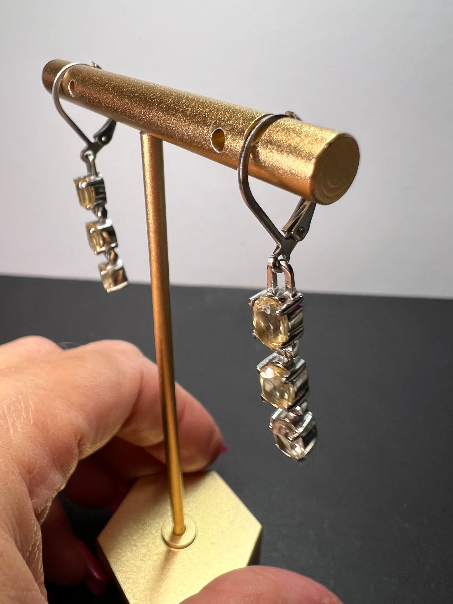 Citrine gemstone dangle earrings in stainless steel