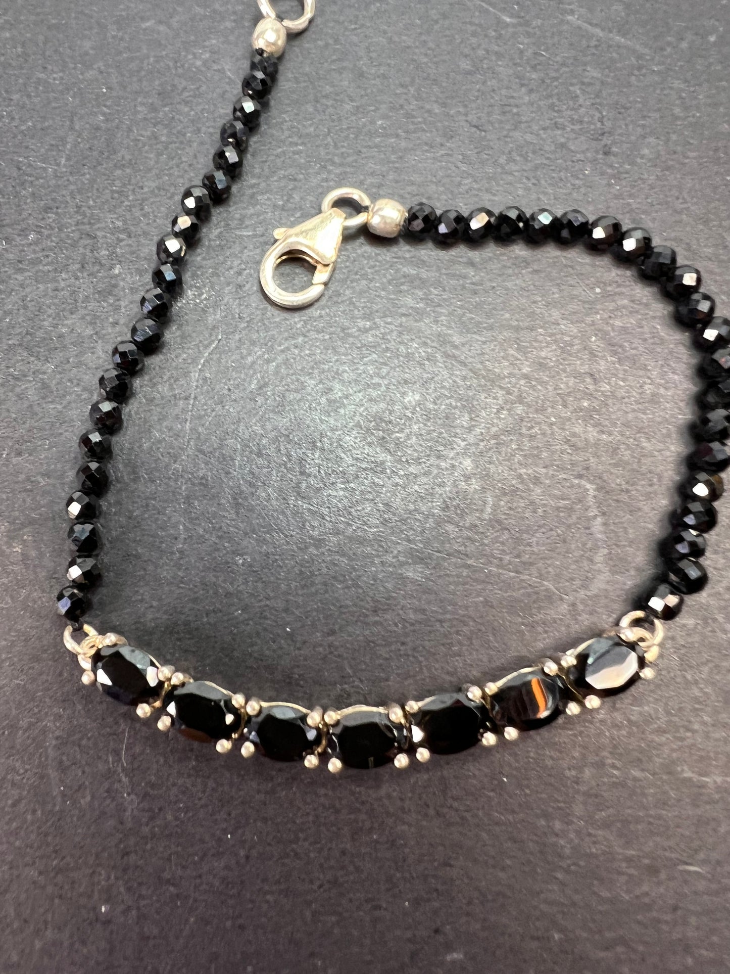 Black spinel bracelet in sterling silver