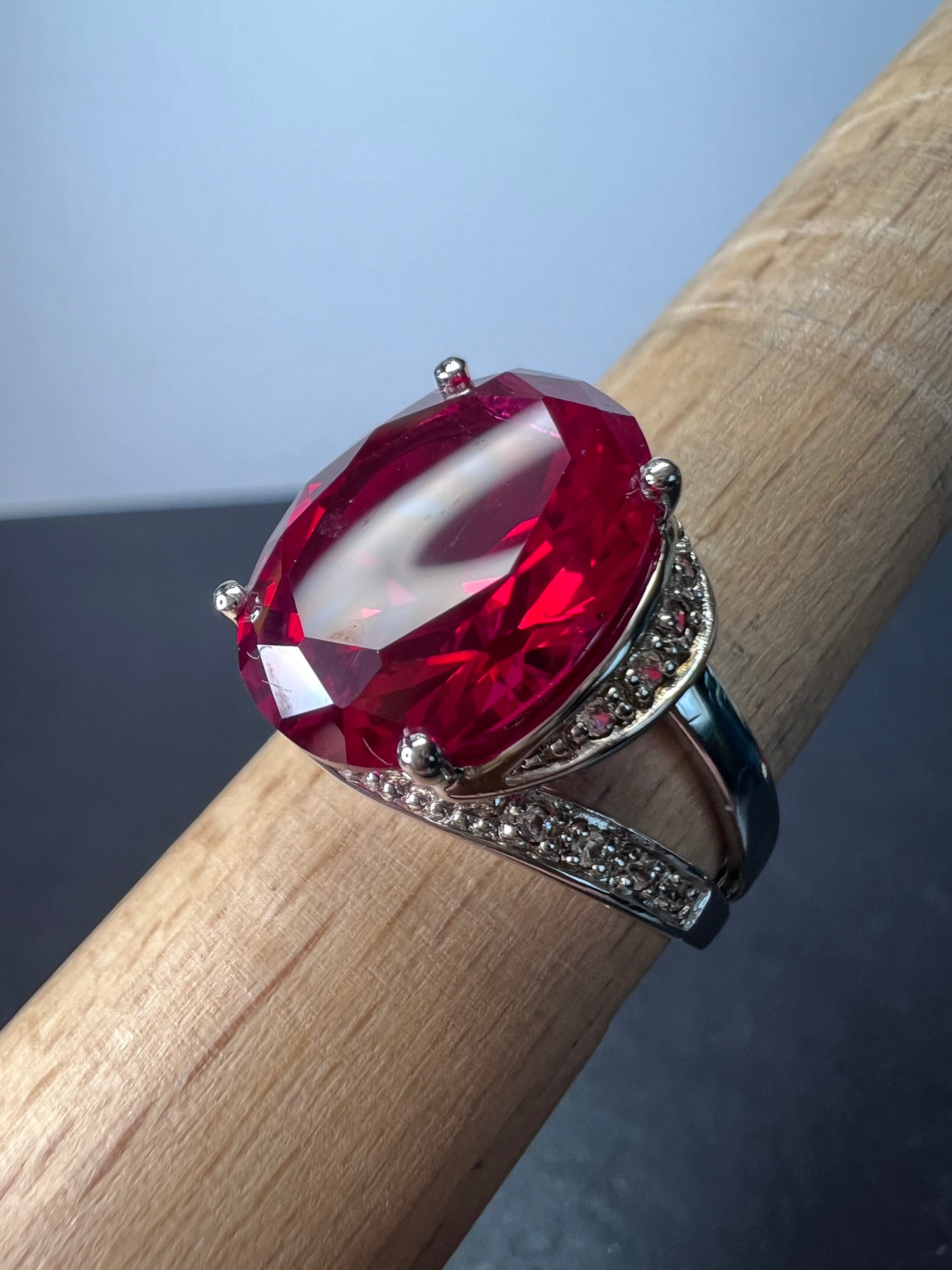 Lab created ruby cocktail ring in sterling silver size 9