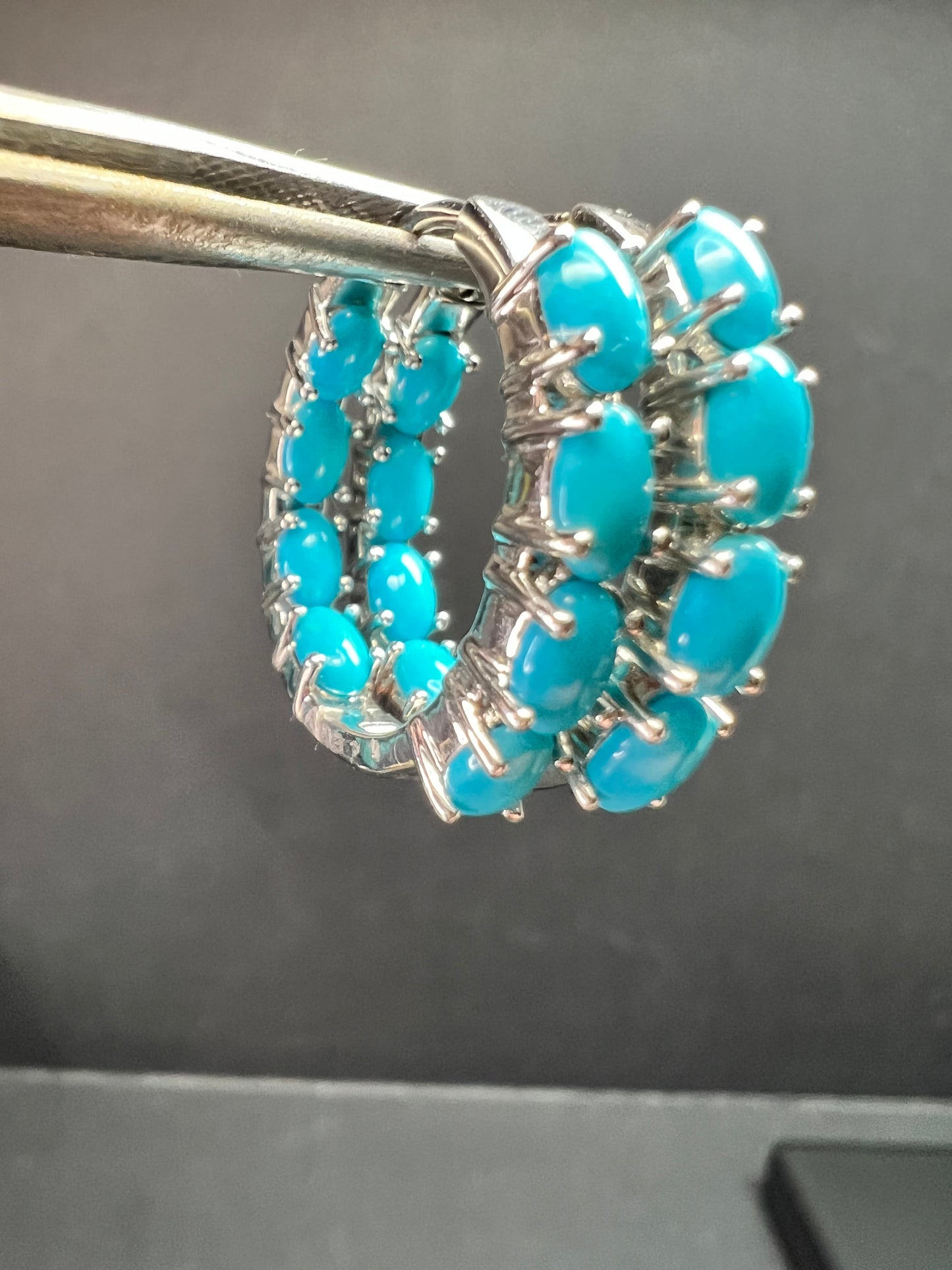 Sterling Silver Turquoise Inside Out Hoop Earrings 925 Estate Like New