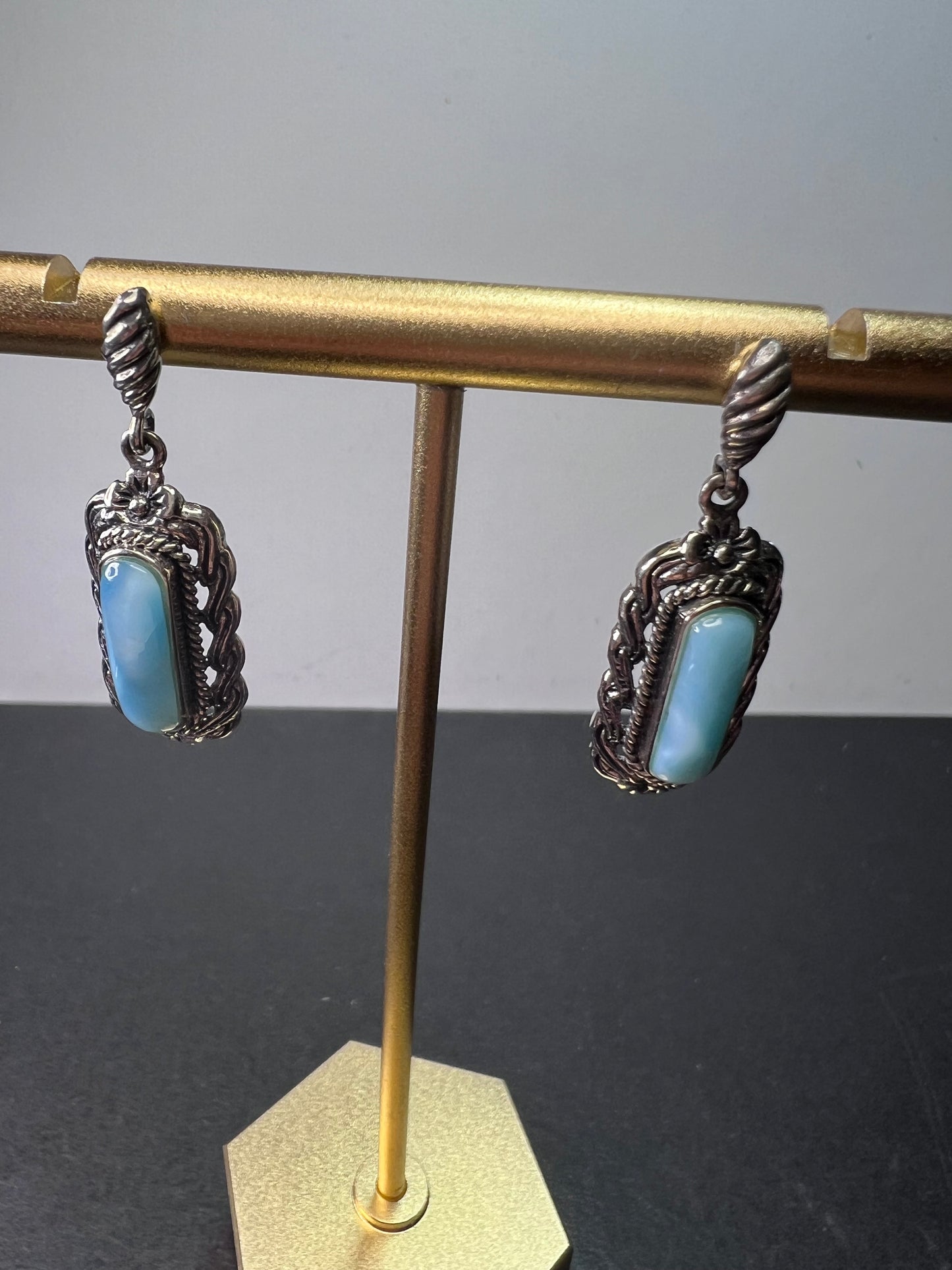 Larimar Bali sterling silver flower earrings