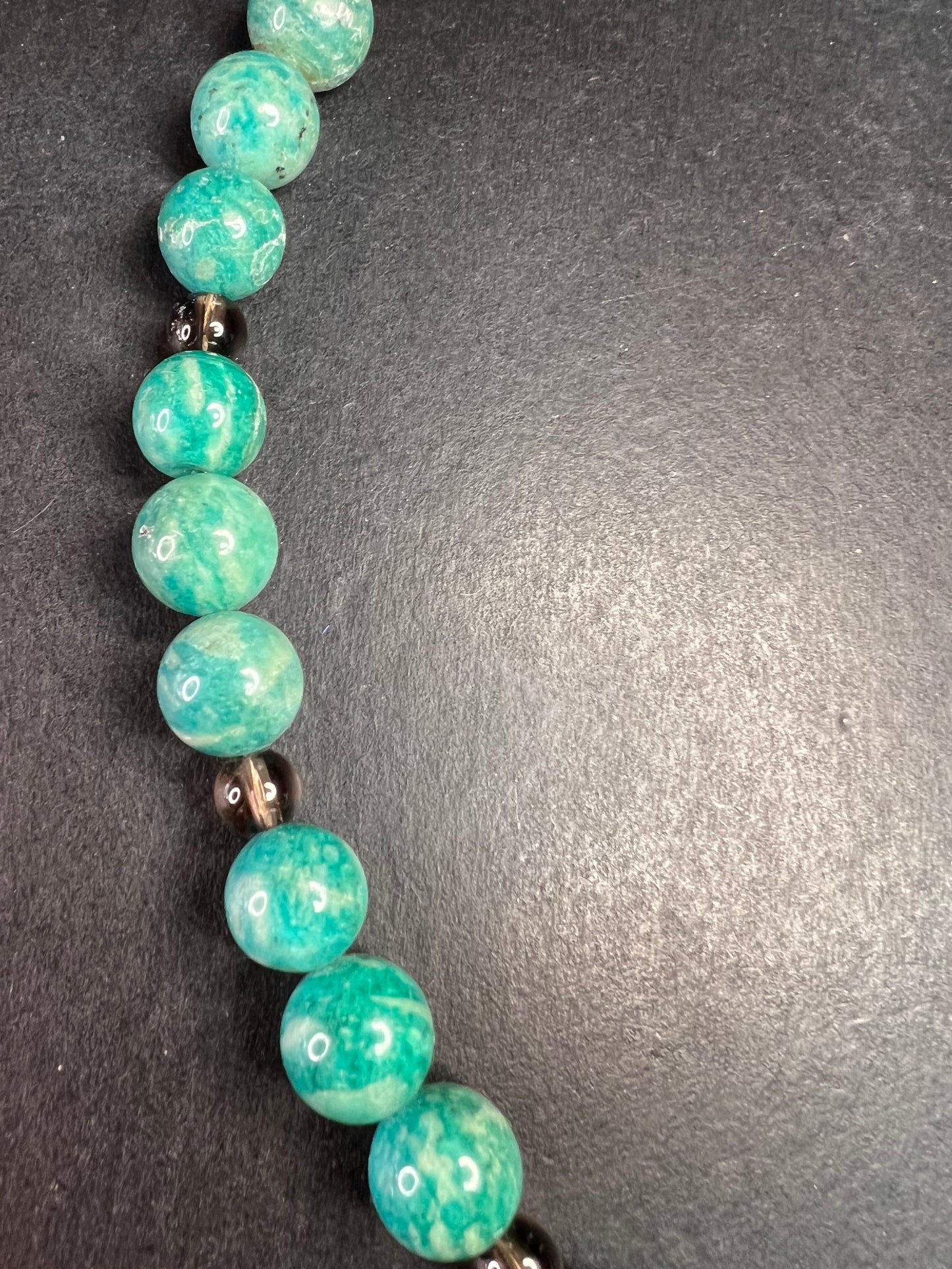 Russian amazonite and smoky quartz necklace with sterling silver clasp