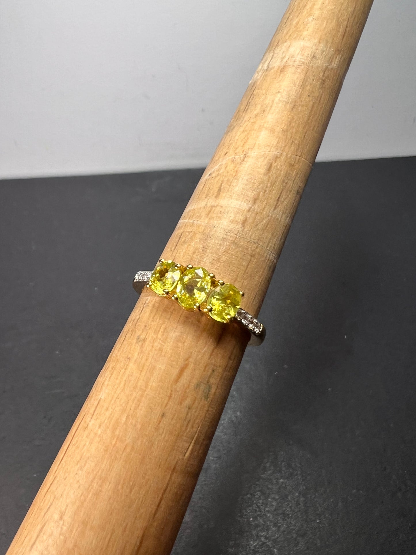 Sava sphene and white zircon triple stone ring in vermeil yellow gold over sterling silver size 8 *NEW*