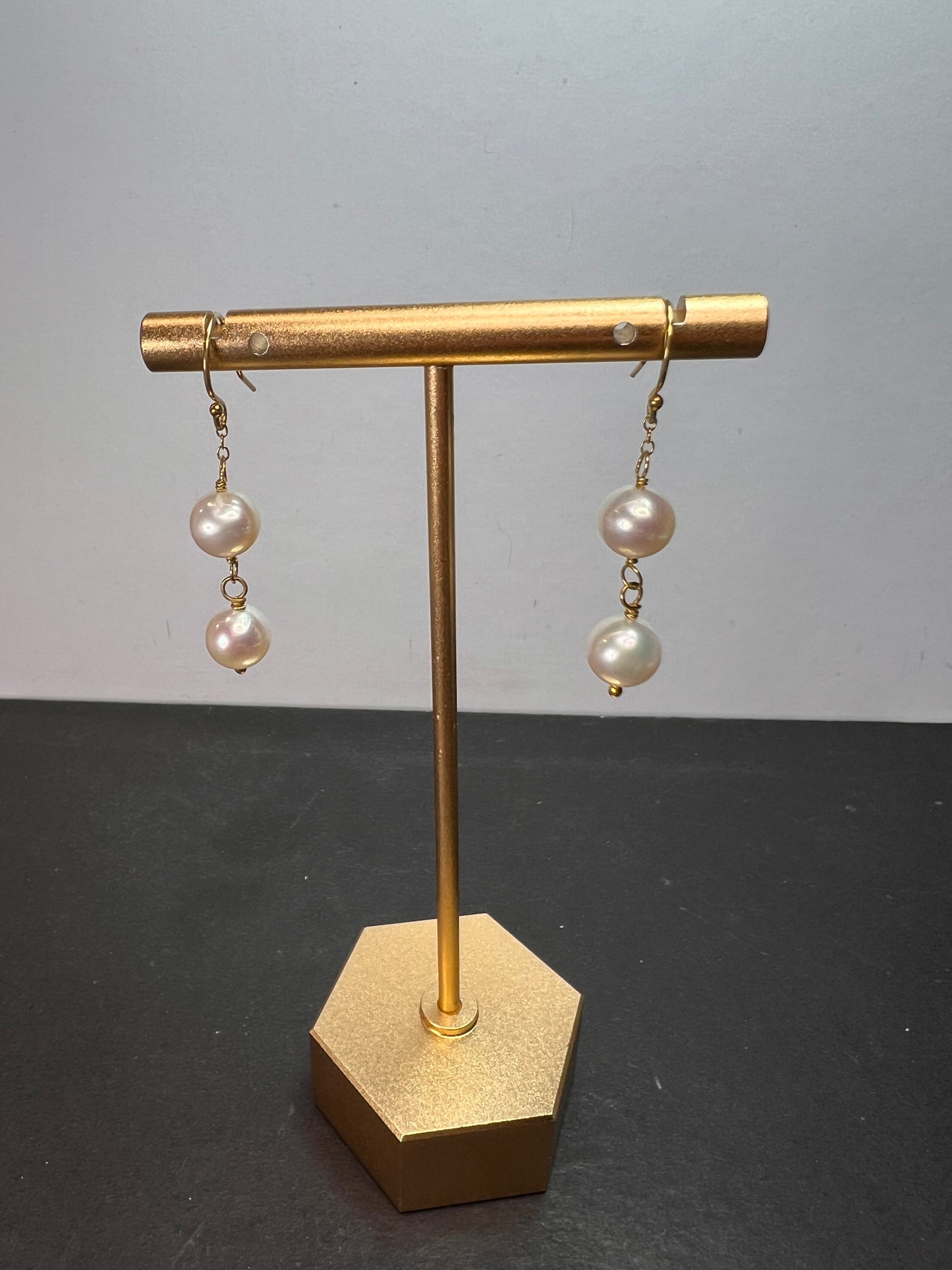 White cultured pearl dangle earrings in gold over sterling silver *NEW*