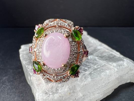 NEW Kunzite Chrome Diopside Garnet Zircon 925 Rose Gold Ring Sz 7