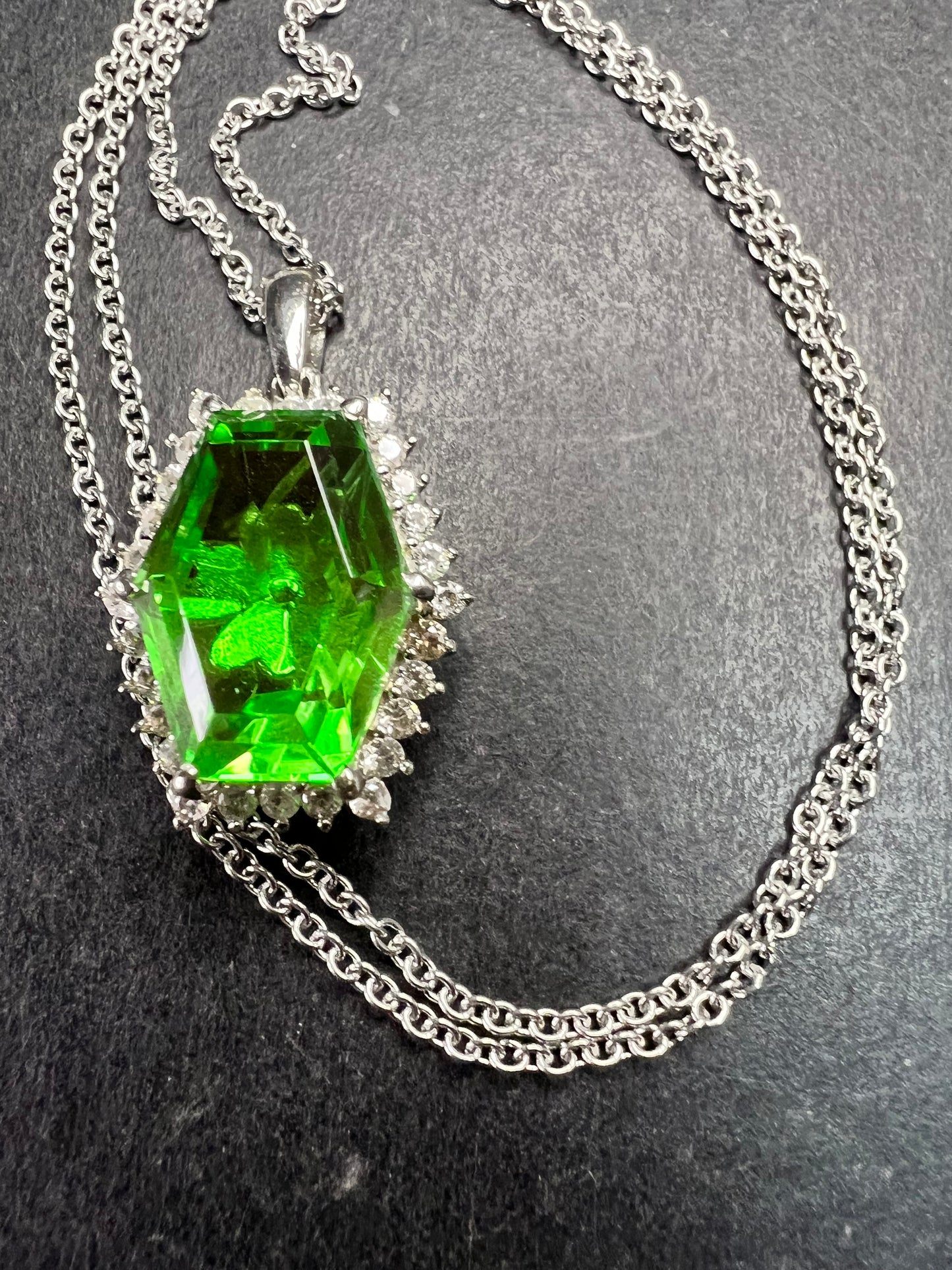 NEW Chartreuse Quartz & White Zircon Pendant Necklace 20” 16.15ctw