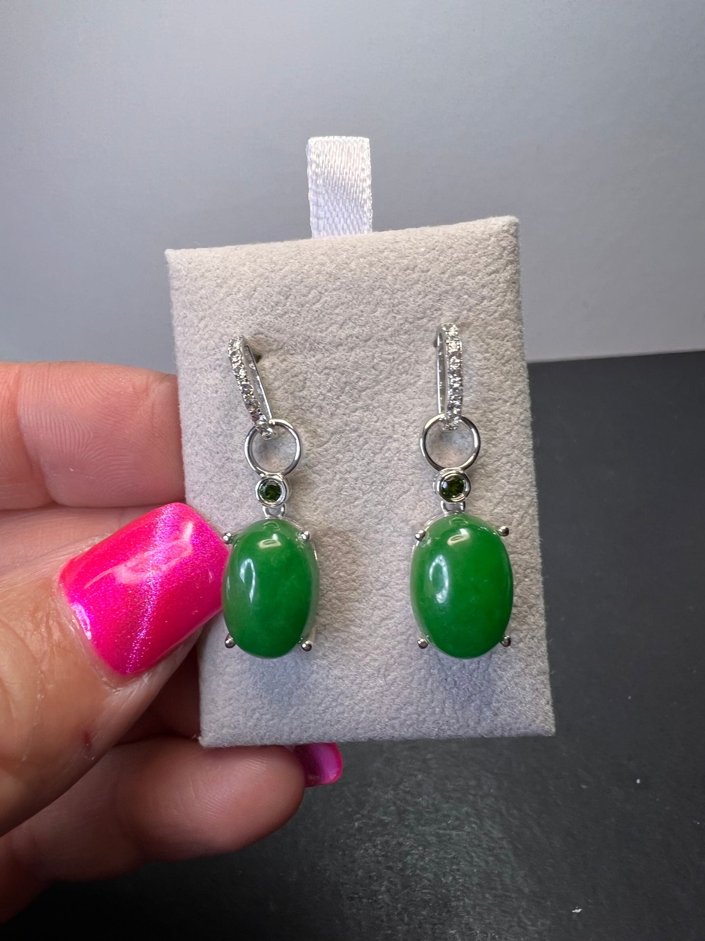 Jade and chrome diopside sterling silver earrings