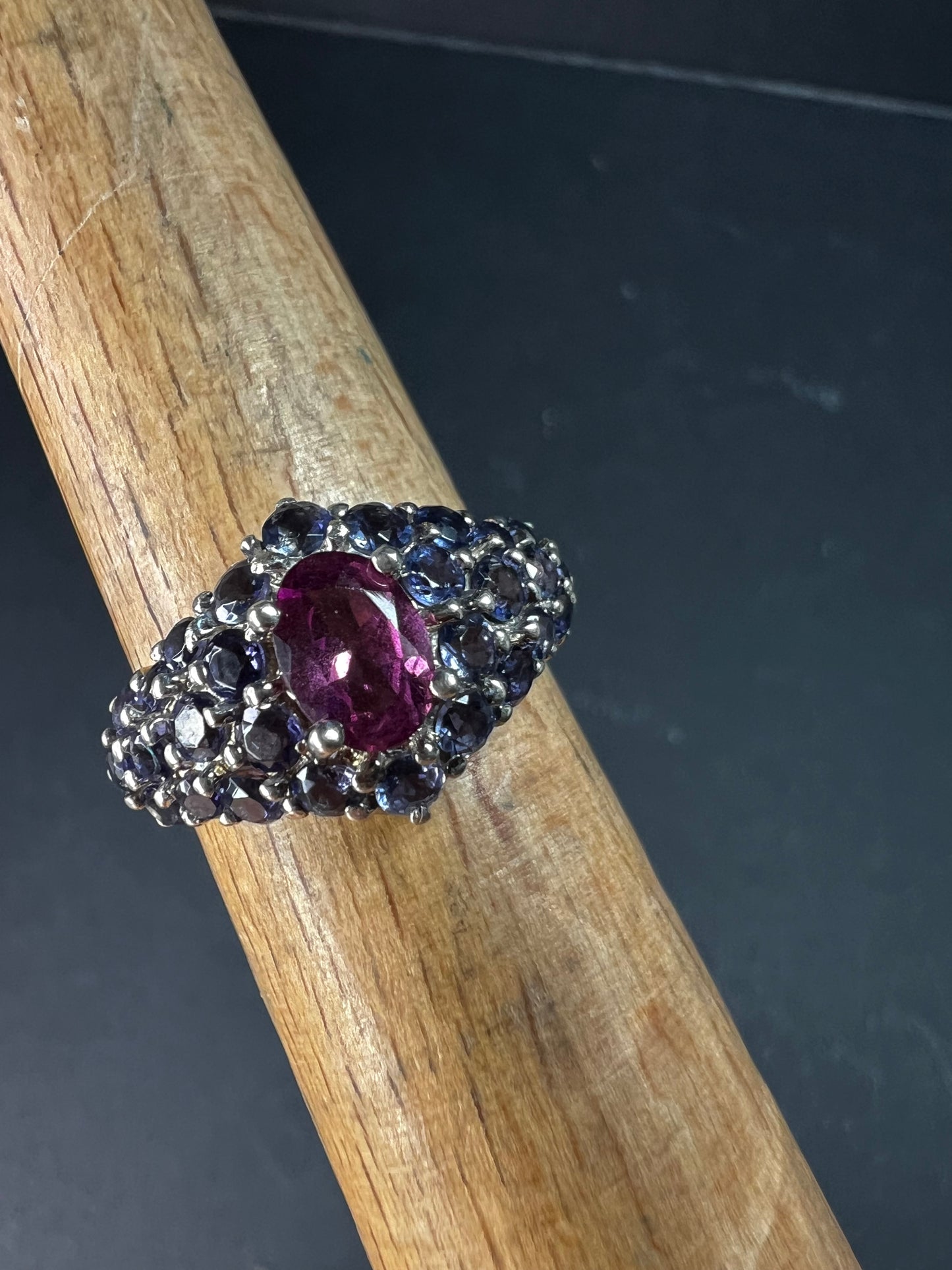Pink Tourmaline Tanzanite Sterling Silver Cluster Ring Size 7