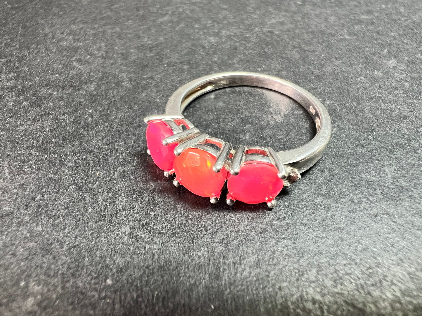 Sterling Silver Neon Pink Opal Ring Size 9 Topaz 925