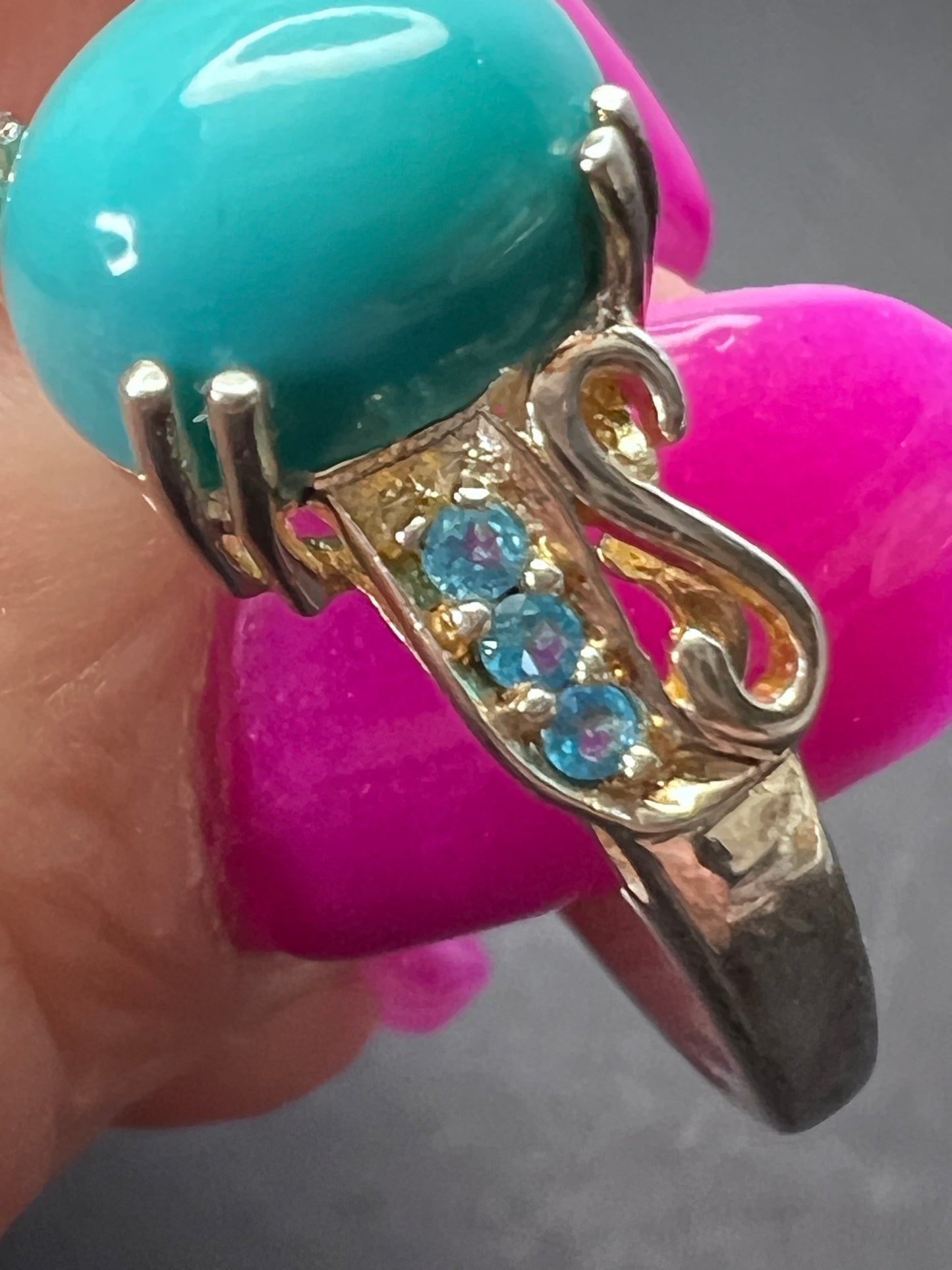 Sleeping Beauty turquoise and neon blue apatite sterling silver ring size 9